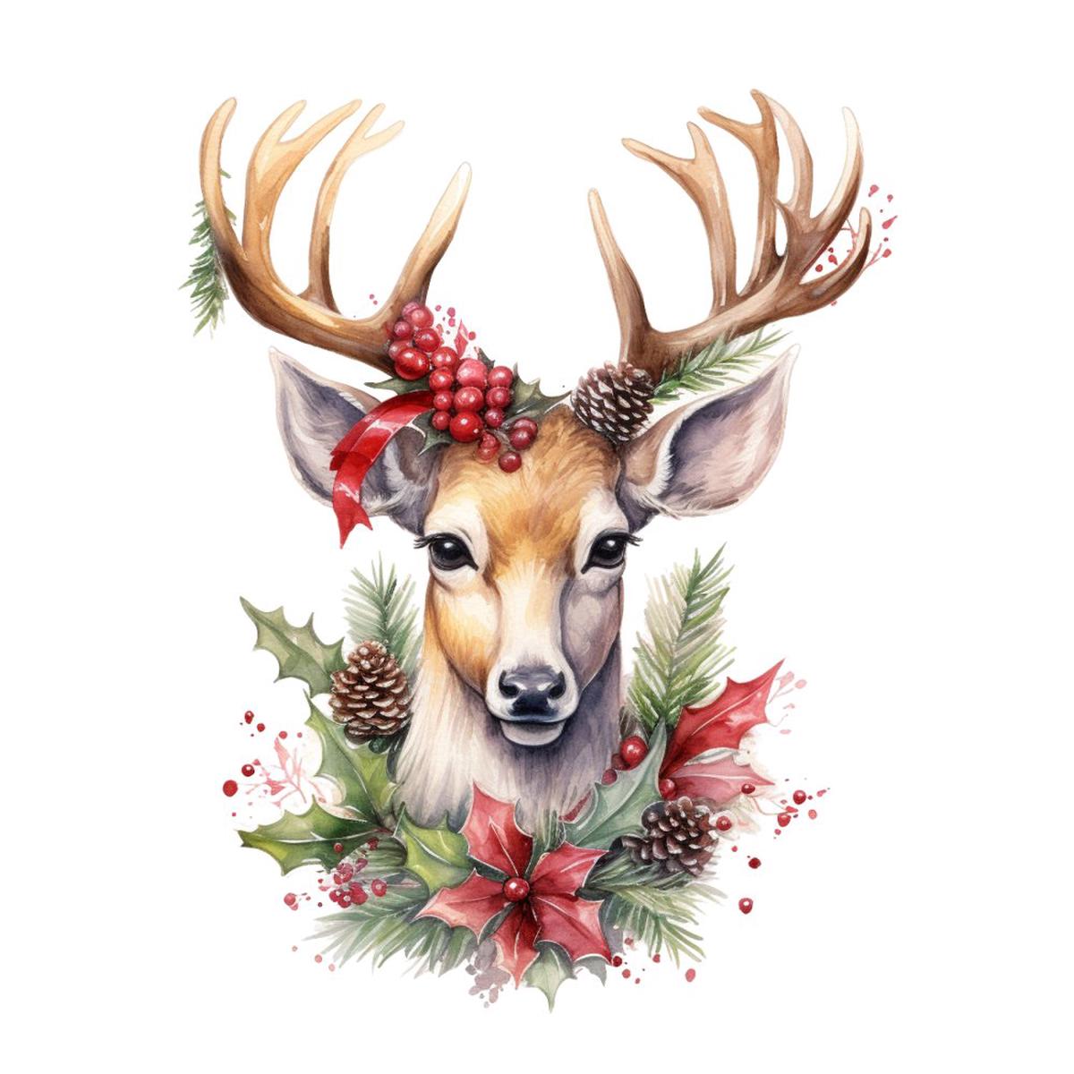 Festive Buck with Christmas Decor 4 Fabric Panel