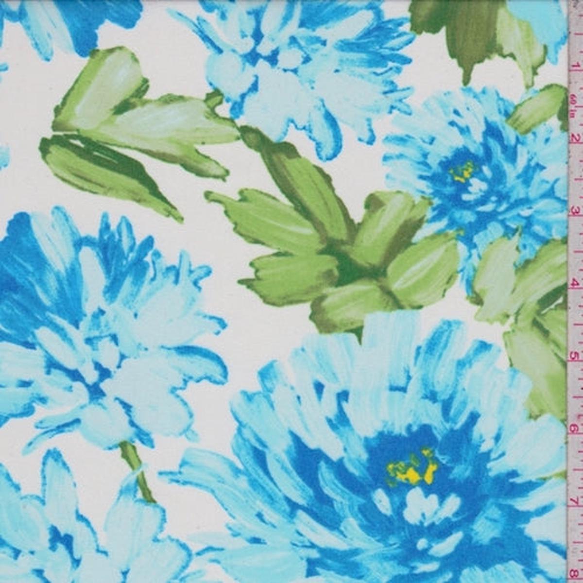 3 5/8 YD PC-Bright Blue/White Floral Mum Chiffon Fabric
