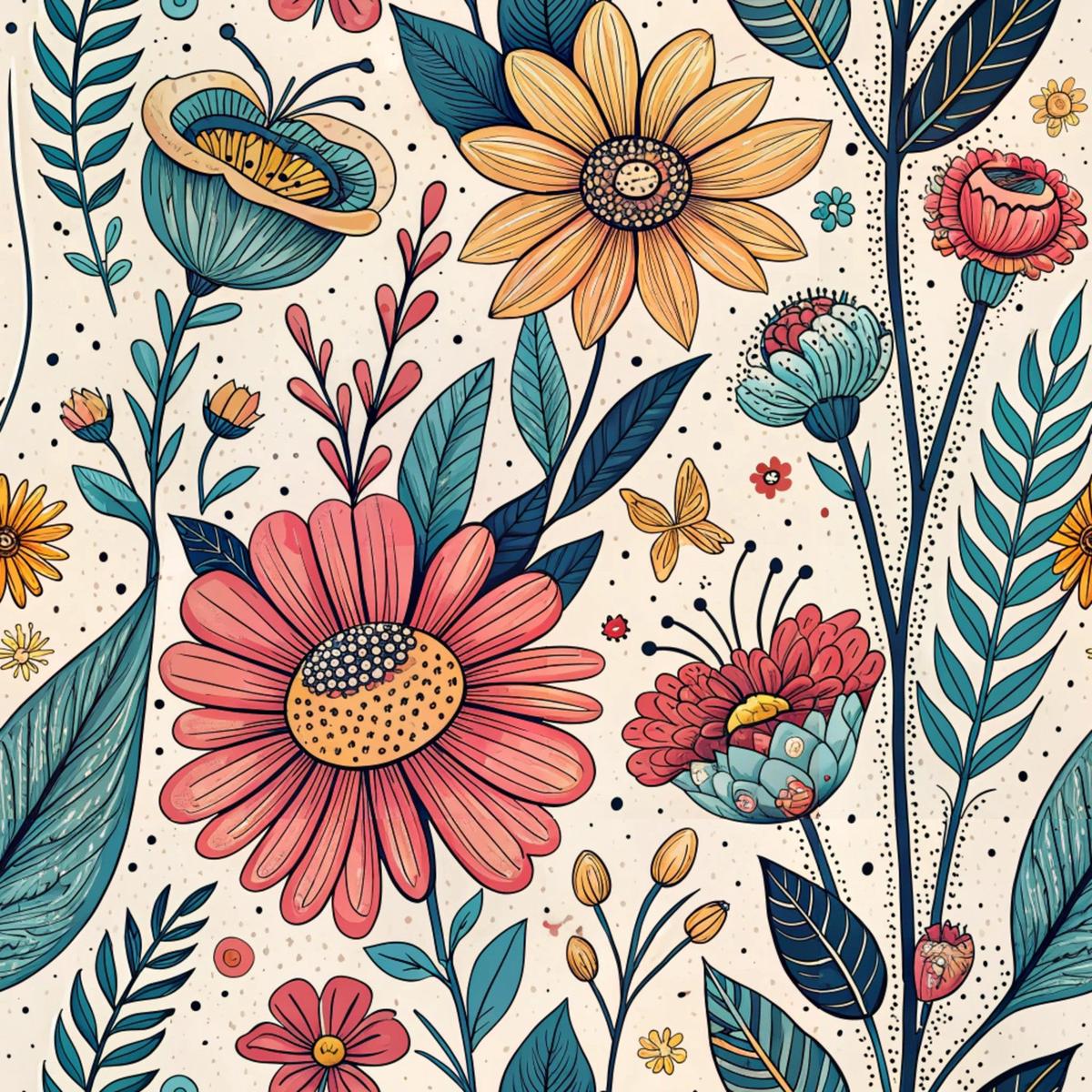 Comic Wildflowers Pattern 10 Quilting Cotton Fabric