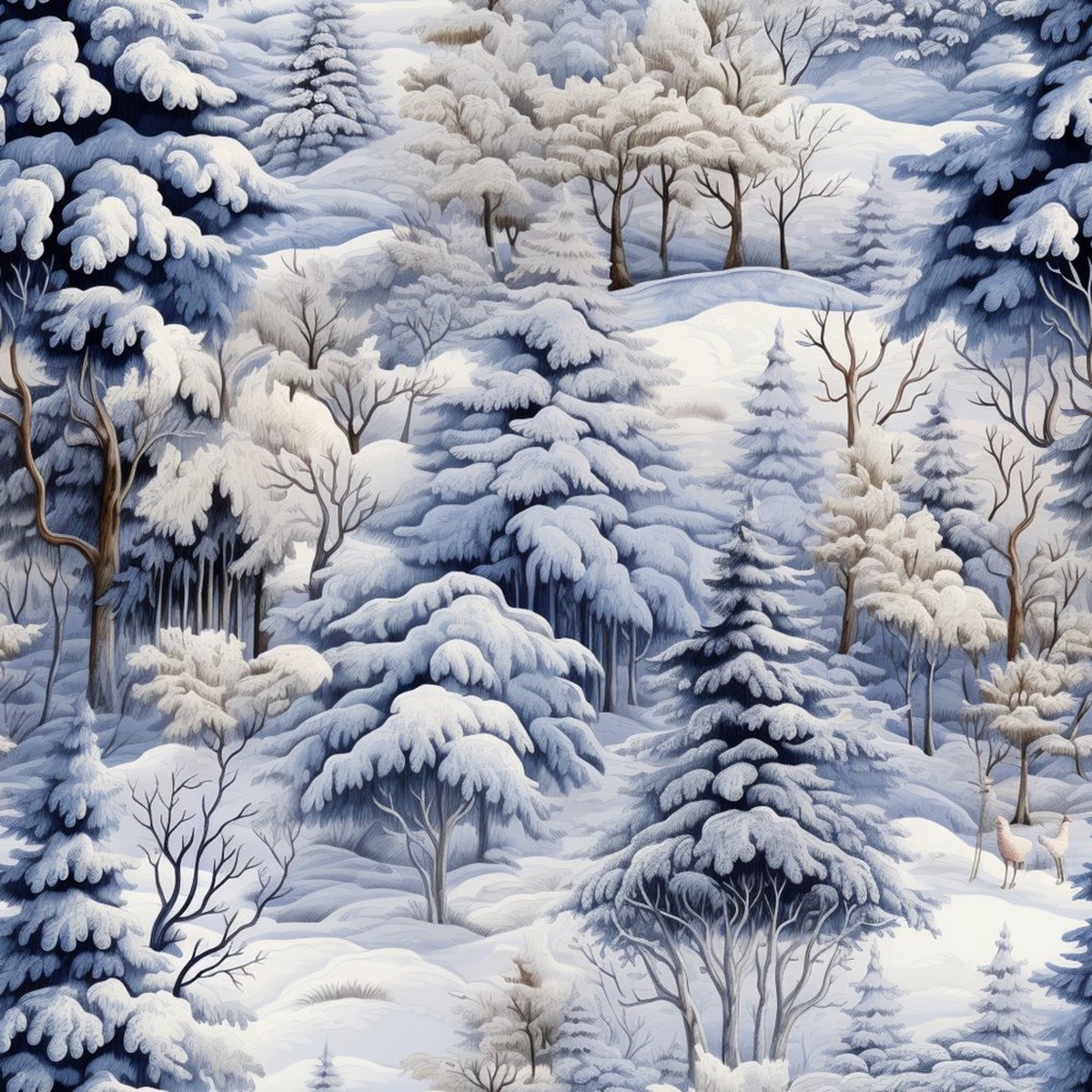 Snowy Winter Forest Pattern 15 Fabric