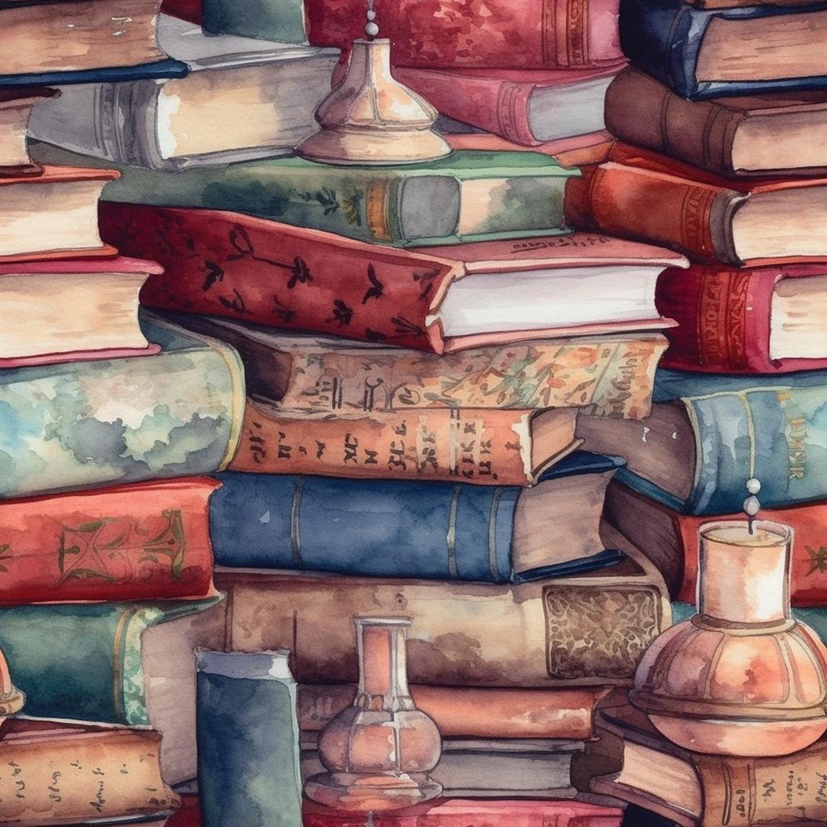 Whimsical Messy Books Desk Decor 4 Fabric