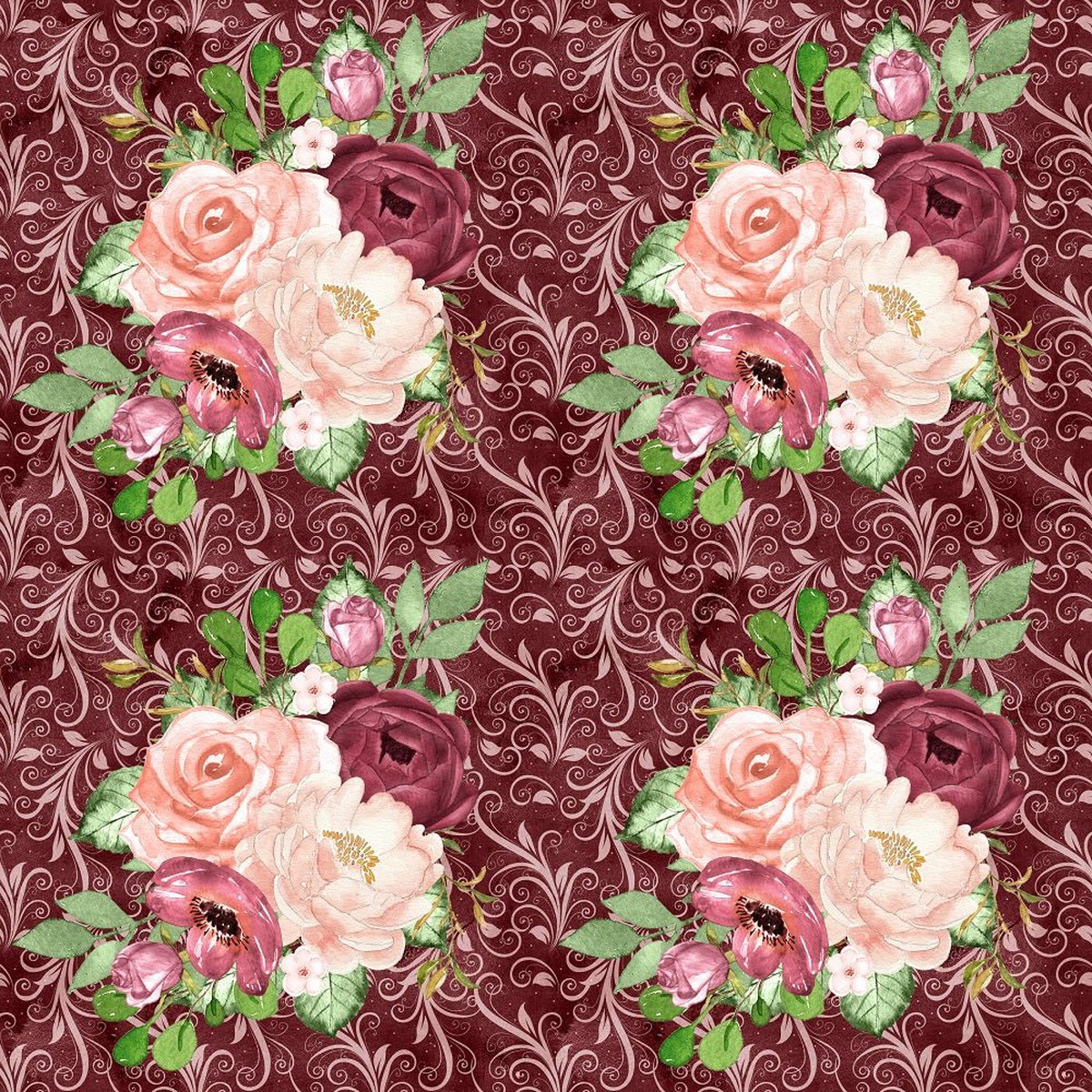 Marsala Bouquets on Vines Fabric