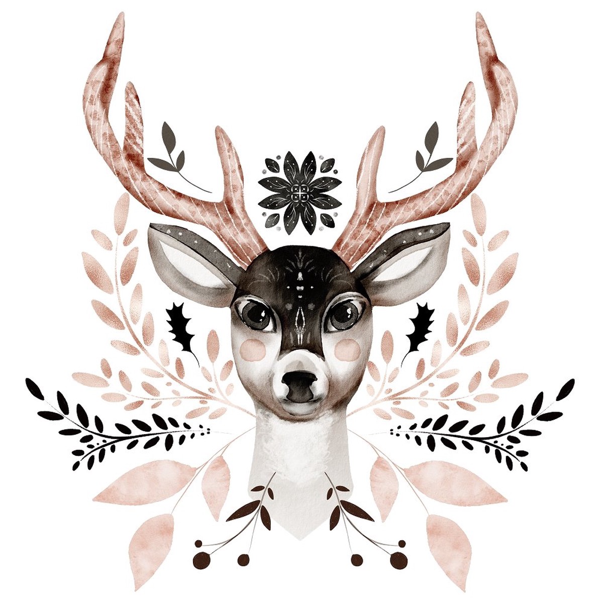 Northern Woods Deer Scene 6 Fabric Panel