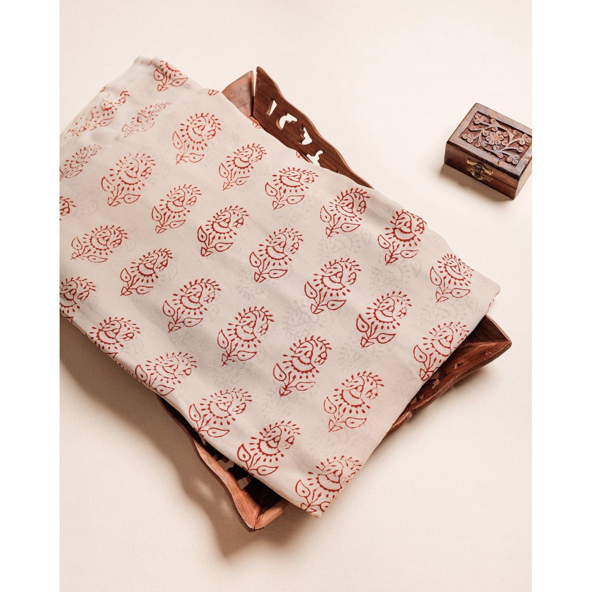 PURE GEORGETTE BAGRU HANDBLOCK PRINTED FABRIC