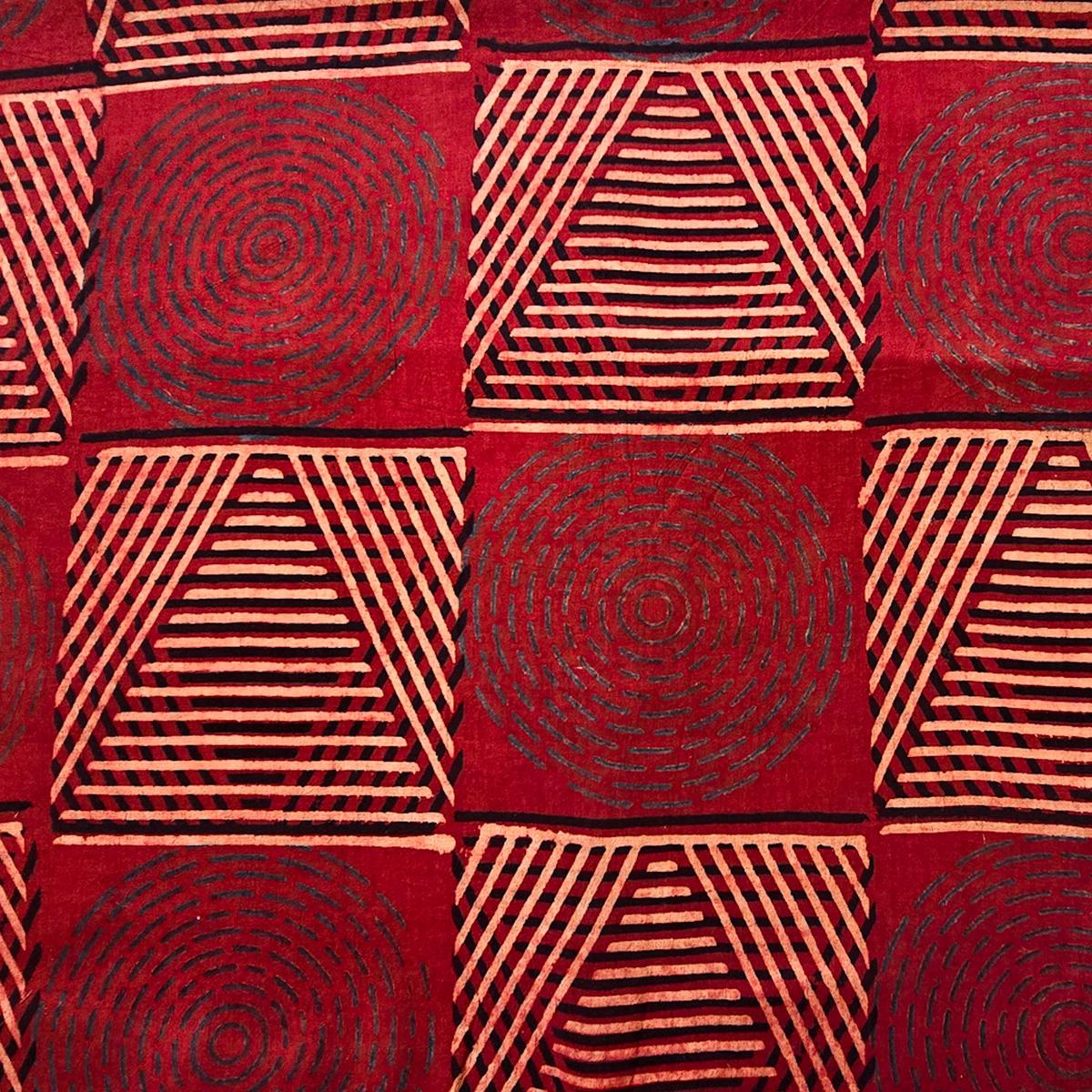 Pure Cotton Ajrak Rust Red With Geomatrical Design Hand Block Print Fabric