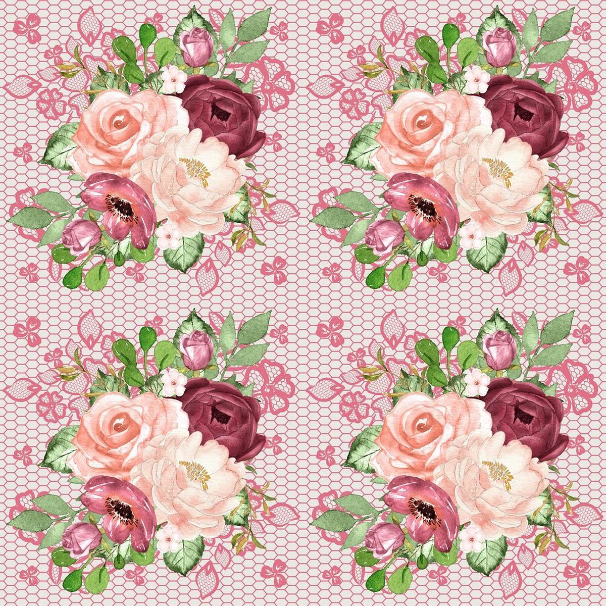 Marsala Bouquets on Lacey Floral Fabric - Pink