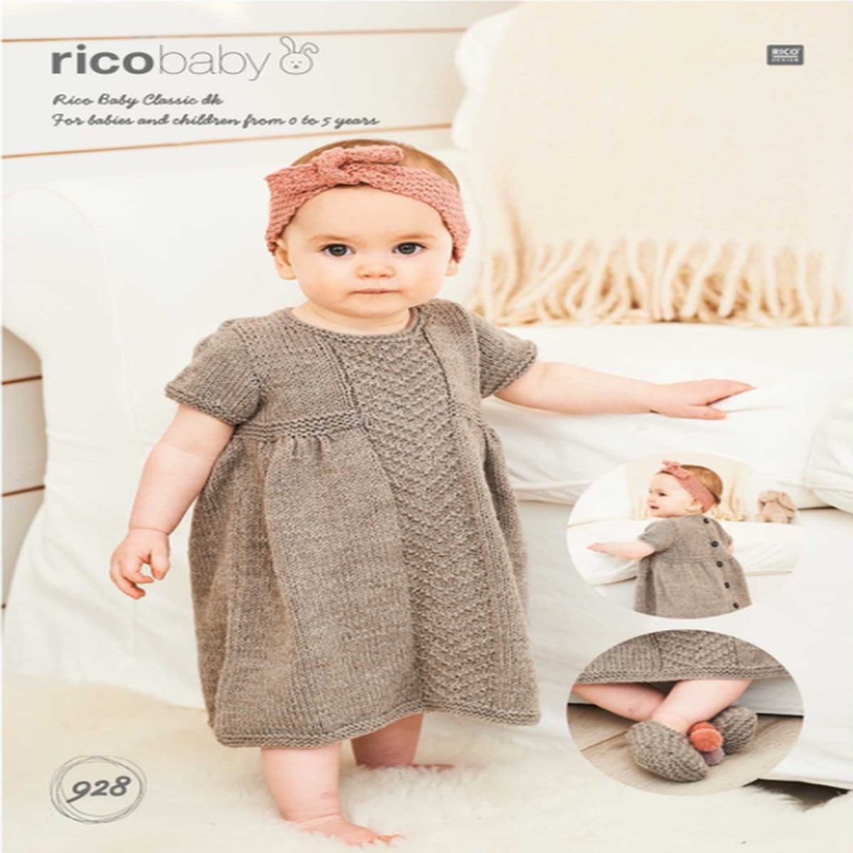 Babies Dress, Headband & Slippers in Rico Baby Classic DK (928)