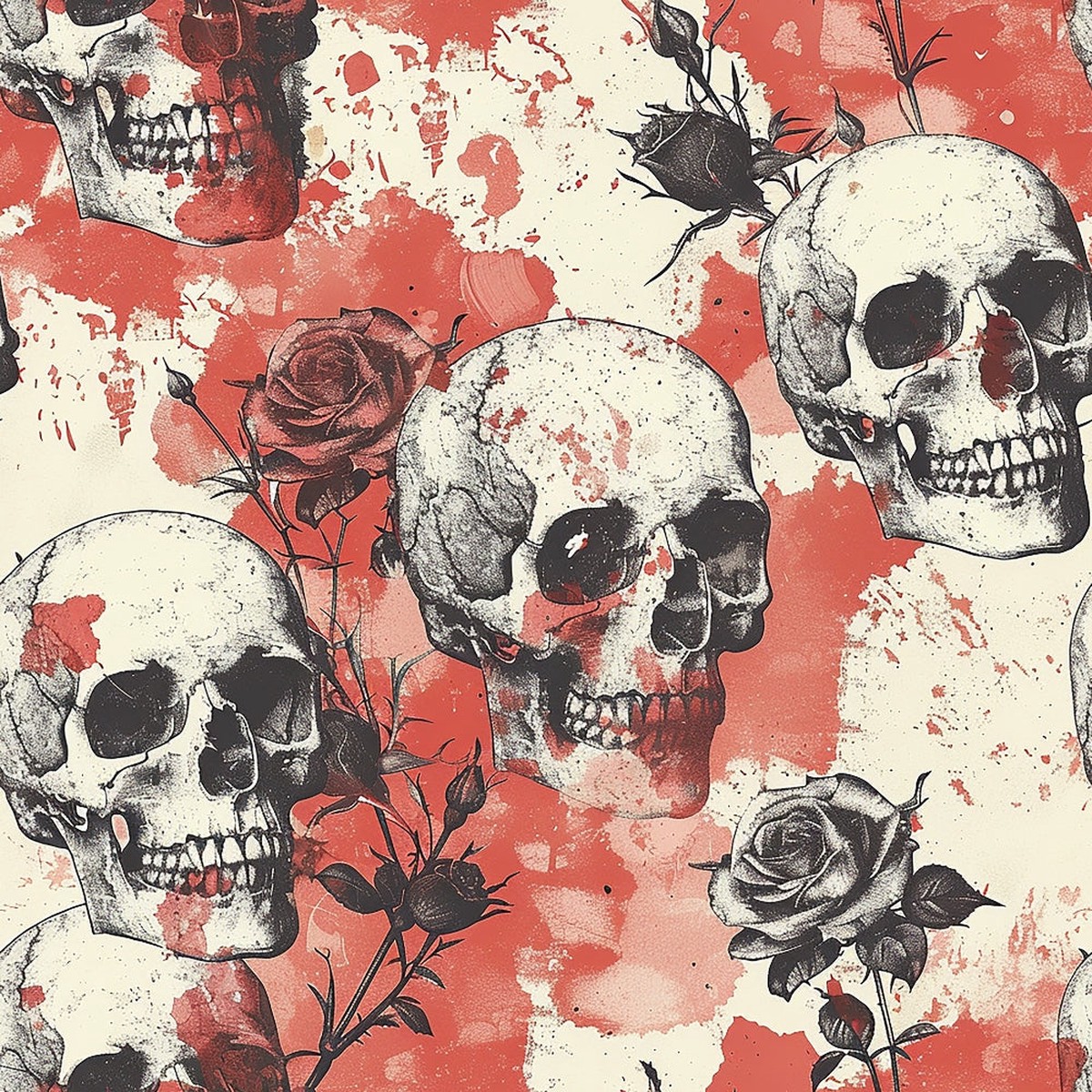Skulls and Roses Pattern 7 Quilting Cotton Fabric