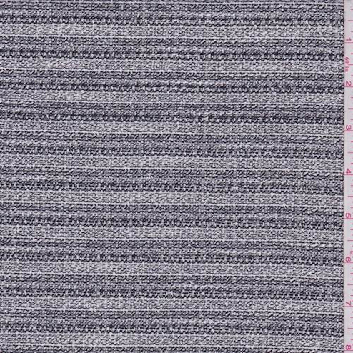 1 3/8 YD PC-White/Black Stripe Boucle Suiting Fabric