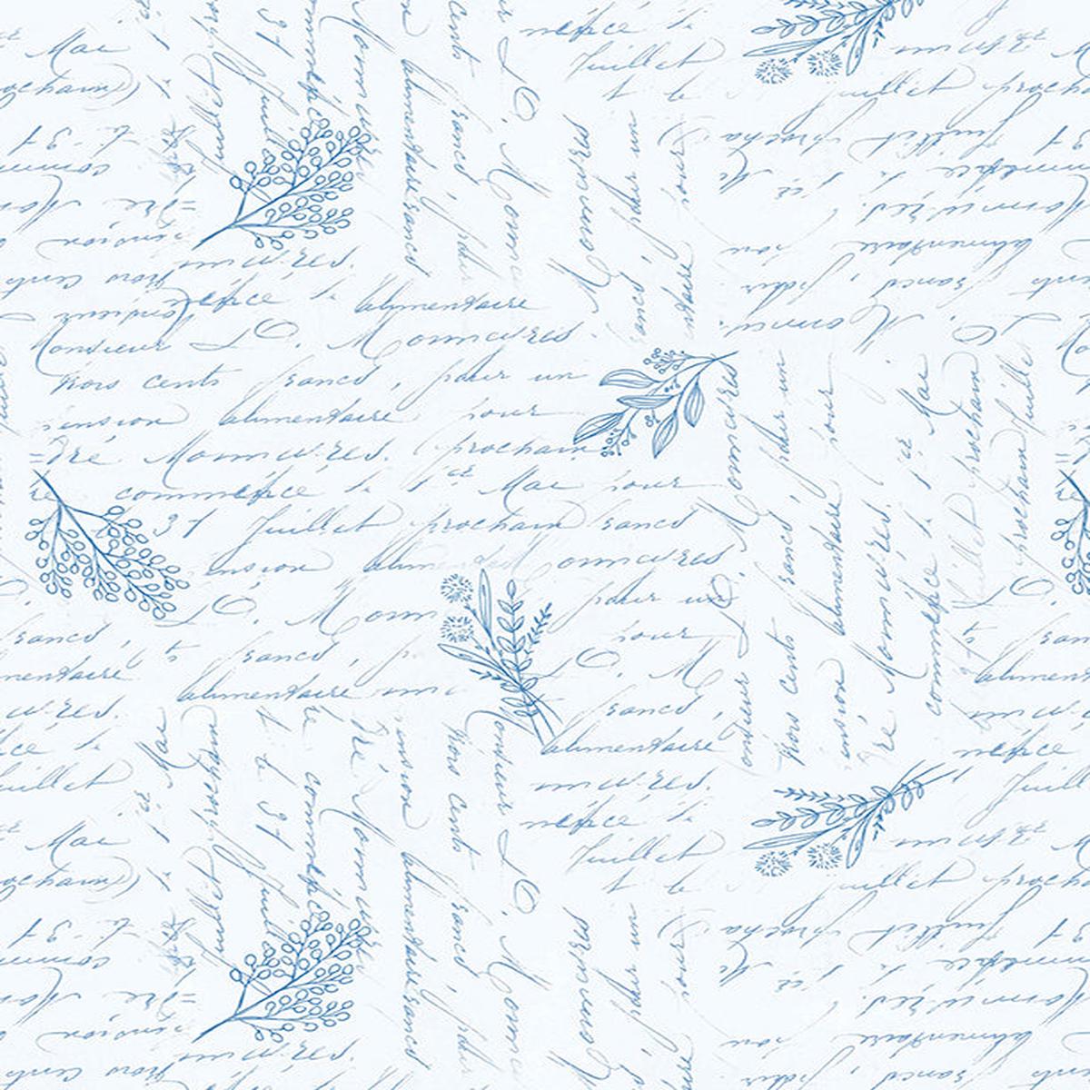 Blissful Blues Quilt Fabric - Script Texture in White - 3074 49357 144