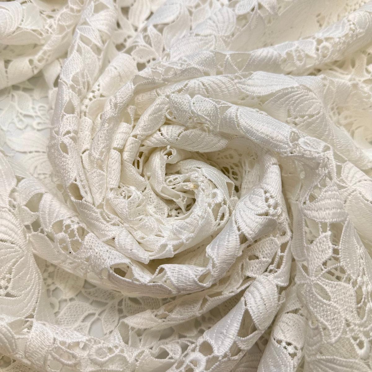 Covered In Flowers - Lace Polyester Blend Knit - White Floral - Bundles