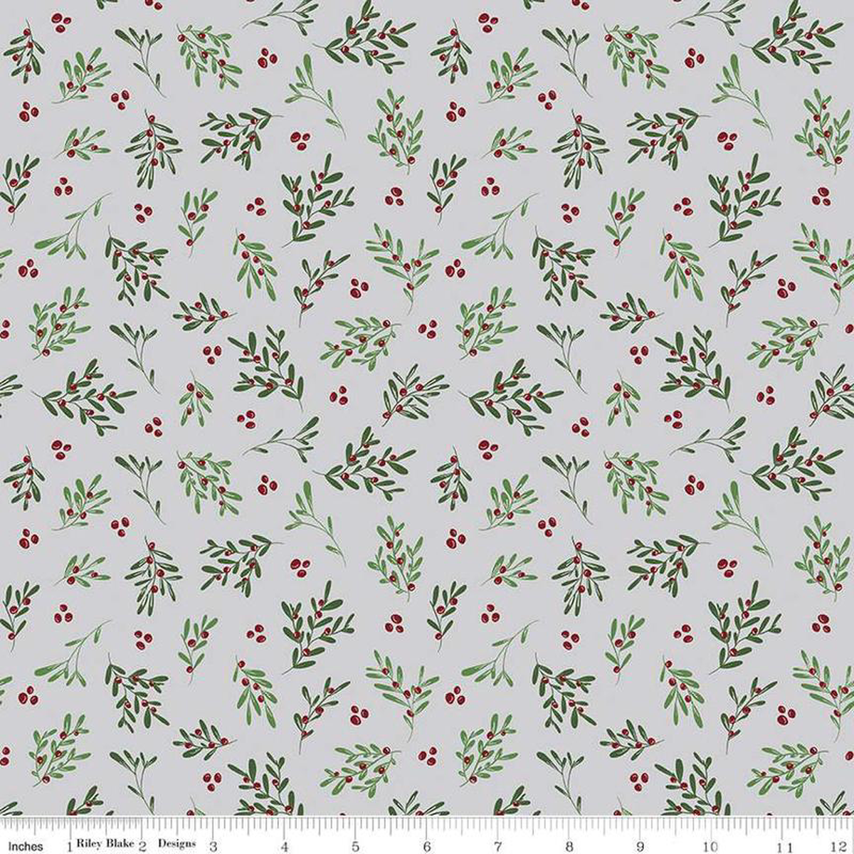 Fabric Riley Blake Silver Mistletoe 038 Holly by the Quarter Yard C16403-SILVER