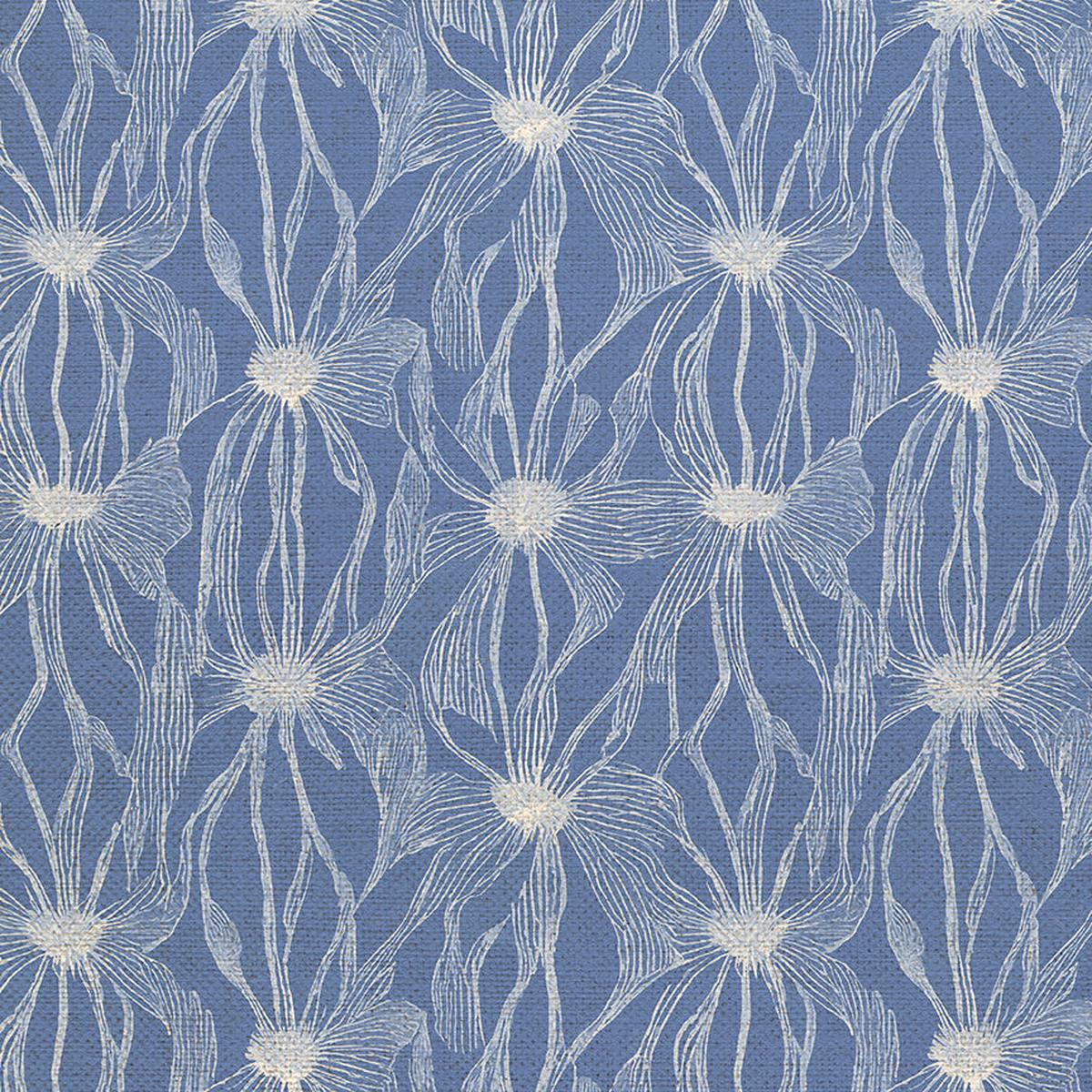 Floral Line Work - White on Blue - Canvas