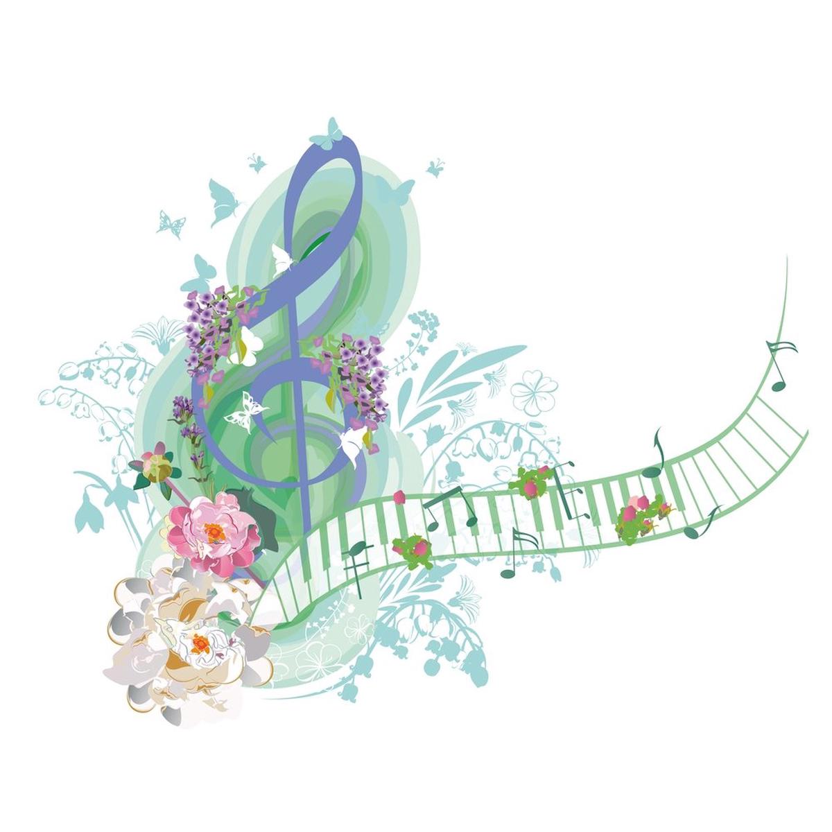 Pastel Florals Treble Clef Fabric Panel
