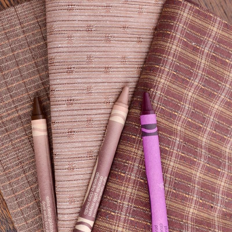 Dyed Yarn Cotton Fabric Bundle of 3, Rusty Taupe Roses