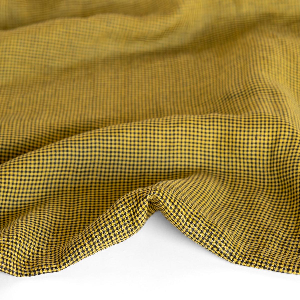 Micro Gingham Yarn Dyed Linen - Chartreuse/Black