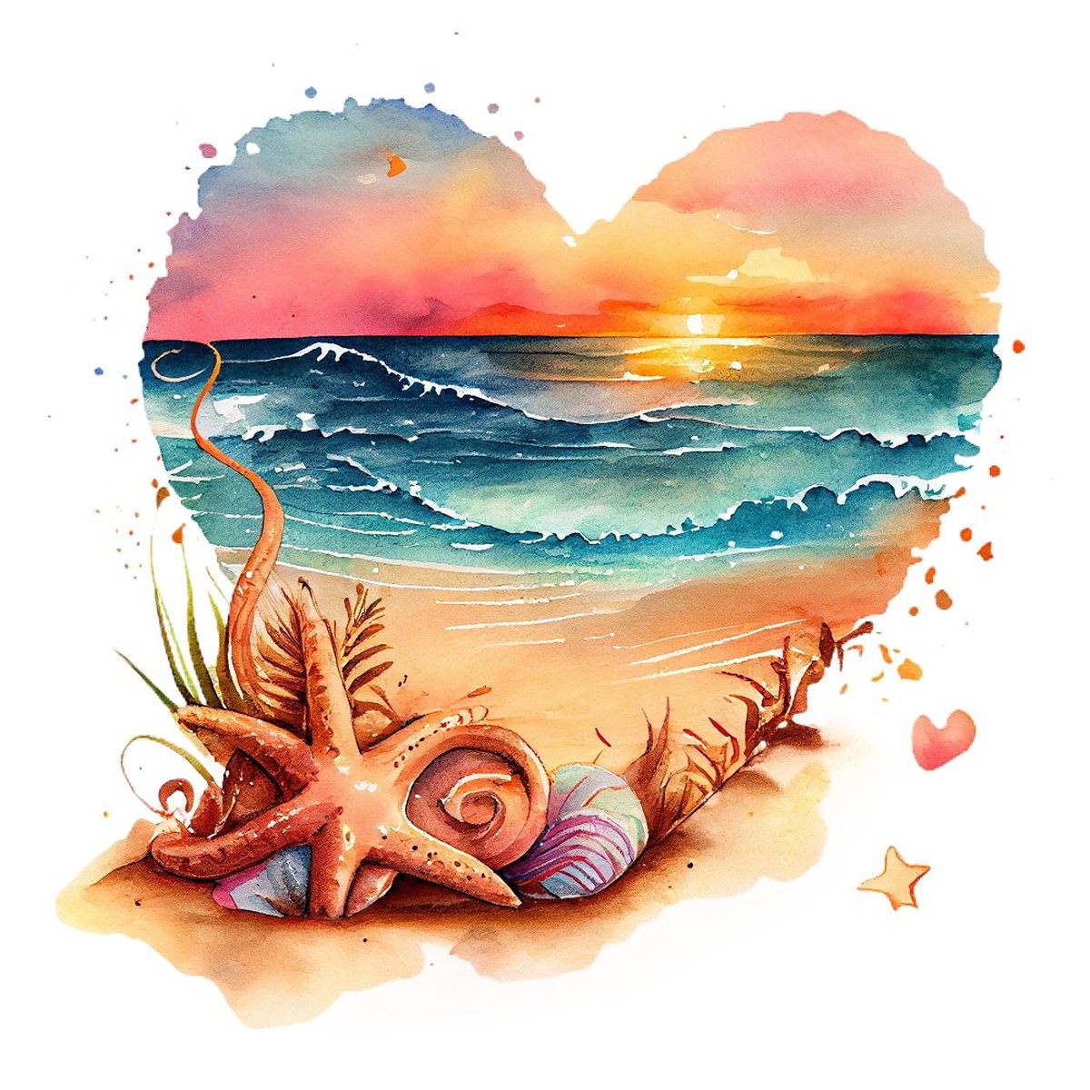 Retro Beach Heart 3 Fabric Panel