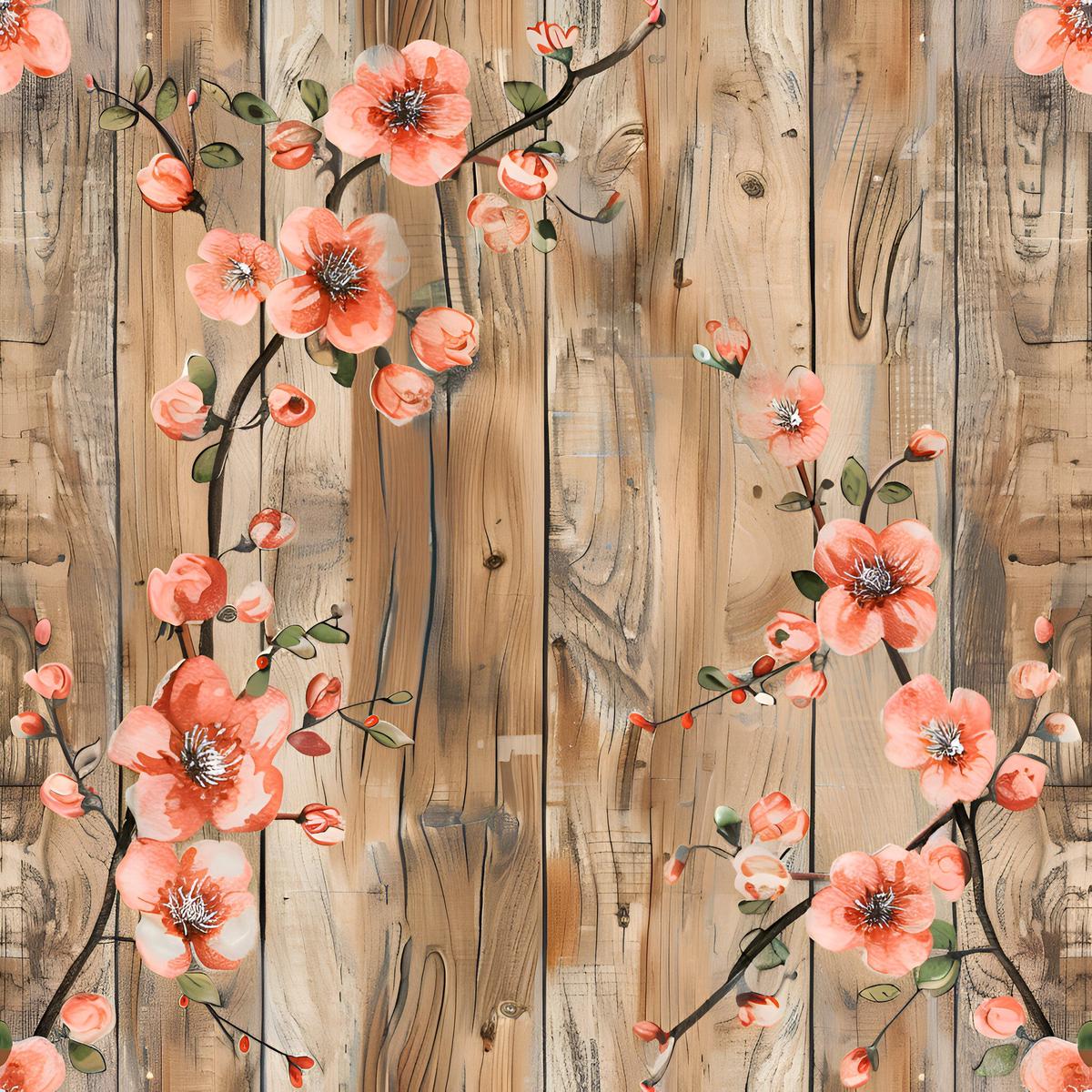 Spring Flowers Rustic Wood Background Pattern 8 Quilting Cotton Fabric