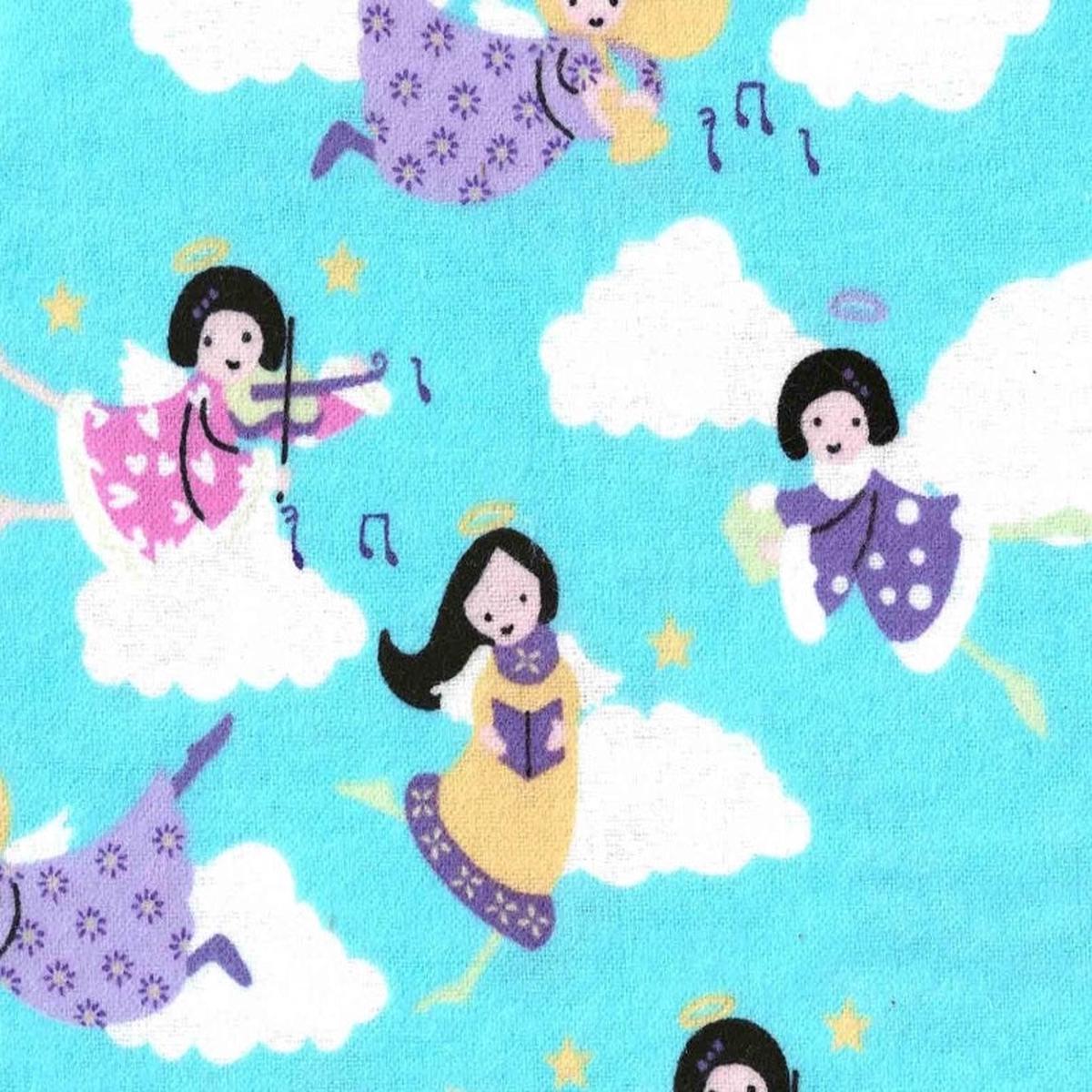 Musical Angels Flannel Fabric in Aqua | Use Our Coupon And Save More!