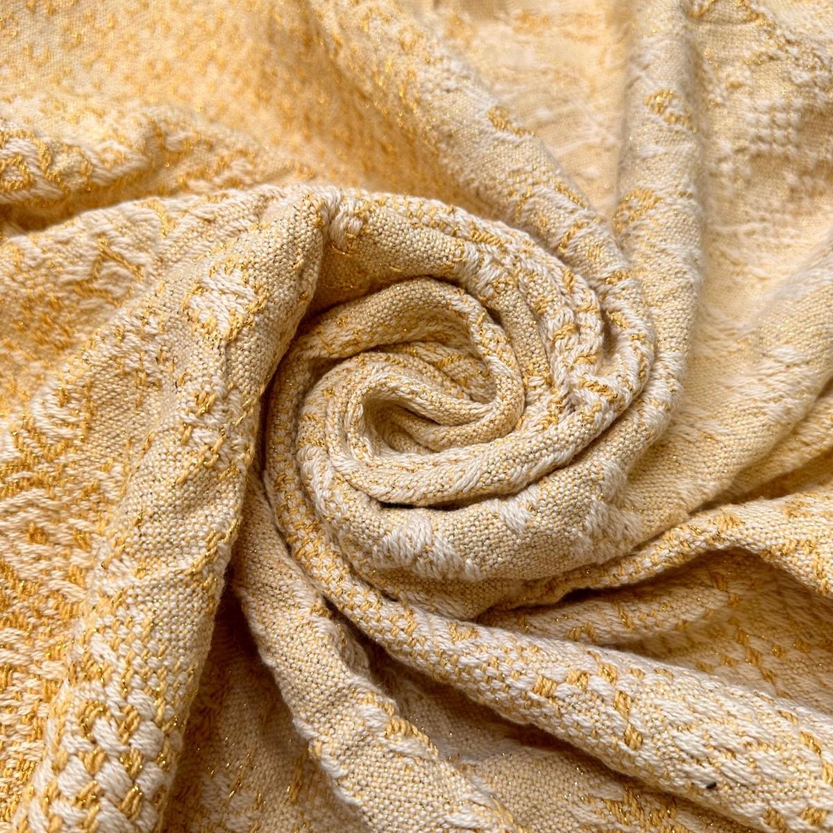 Golden Afternoon - Fringe Edges Tapestry Weave Cotton Woven - Gold/Cream Geometric - 1.55M Bundle