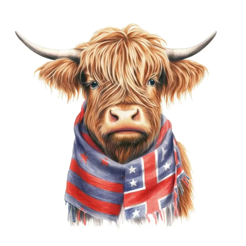 Highland Cow In A Patriotic Scarf #1 Fabric Panel