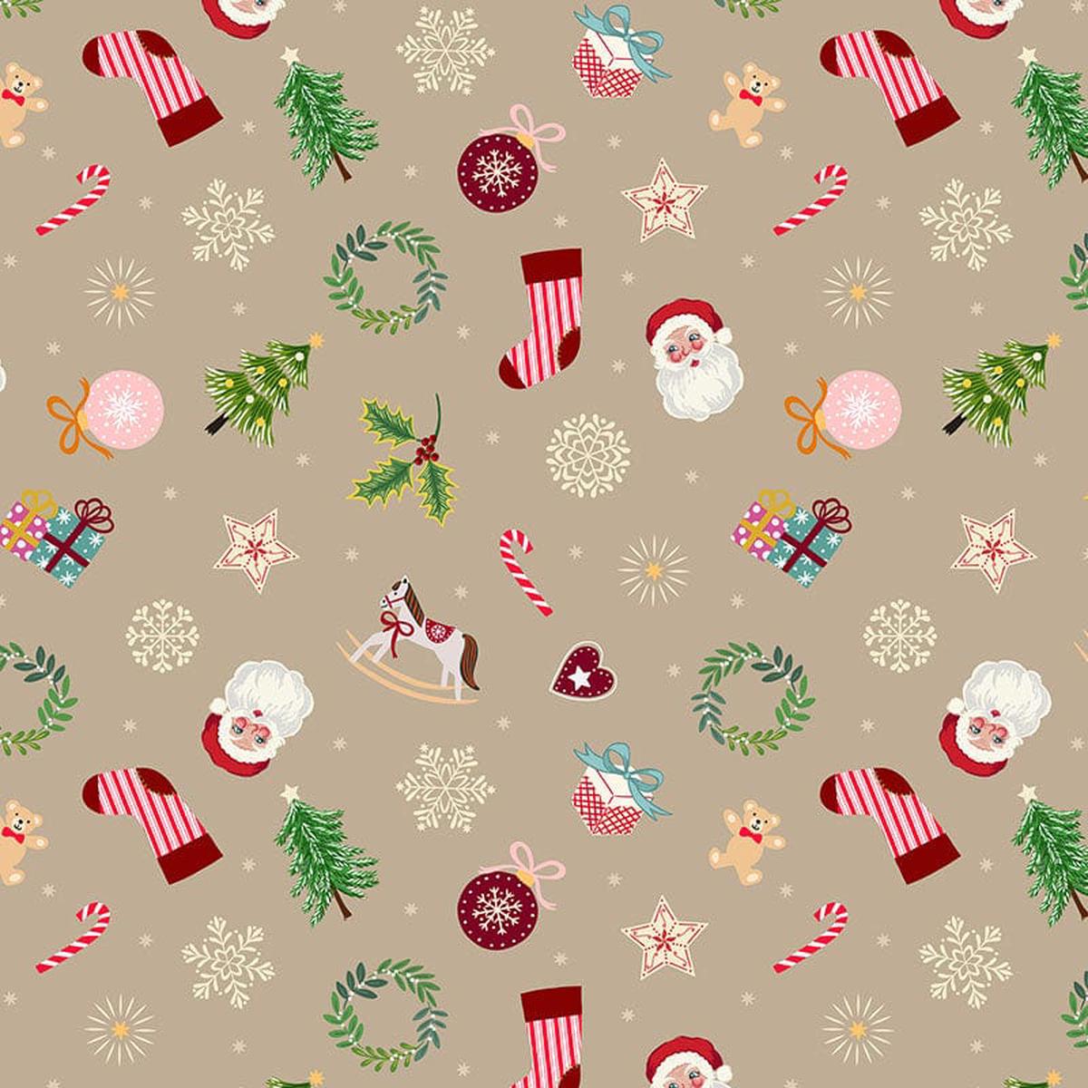 Lewis and Irene Oh Christmas Tree Fabric - Lewis And Irene Festive Things Metallic Natural C120-1
