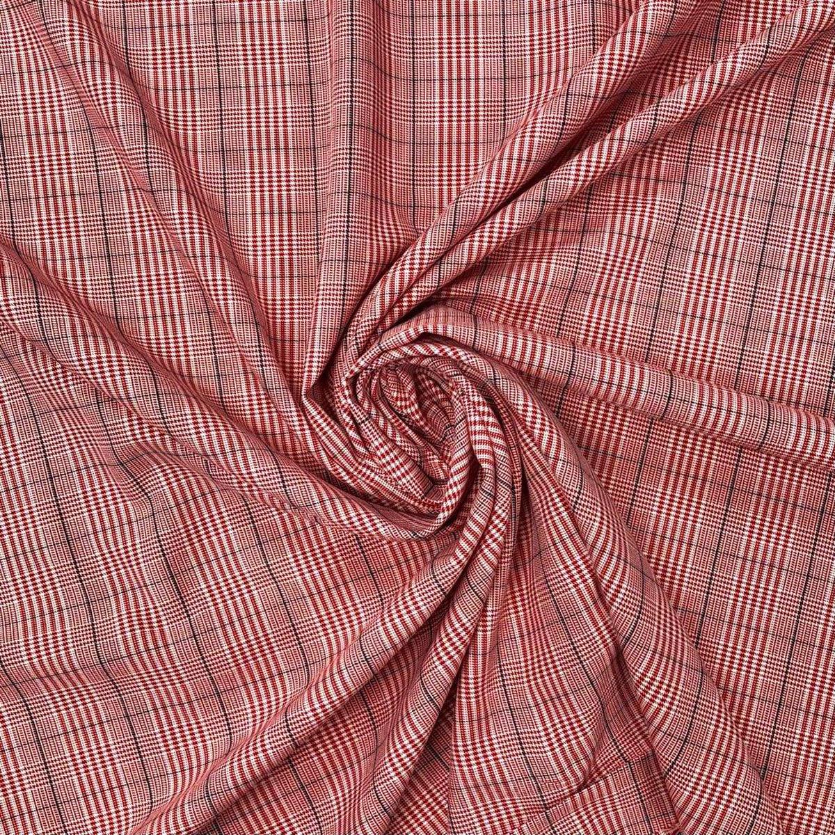 Red Tartan Check Polyester Suiting Fabric
