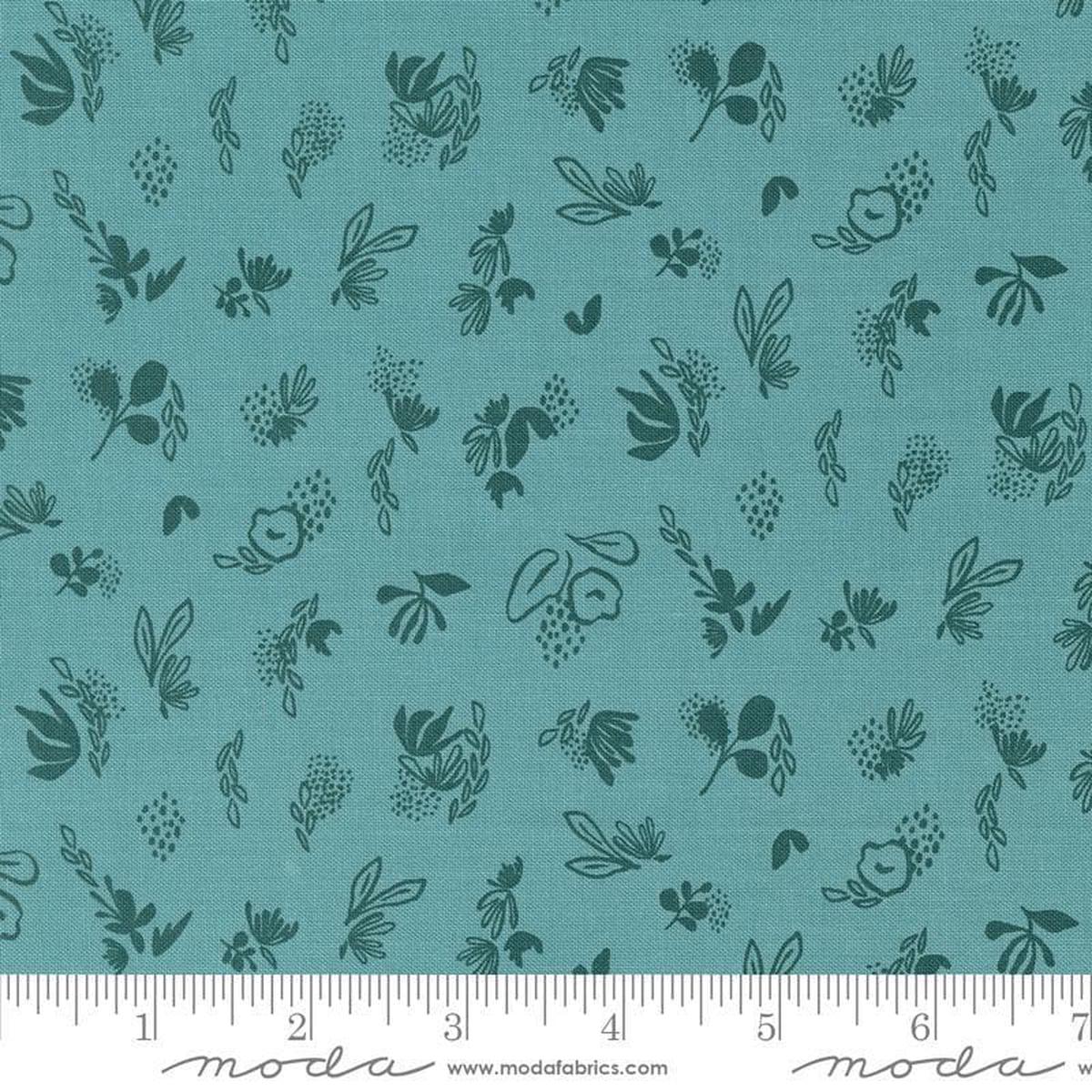 SALE Things Above Sprinkles 45616 Teal - Moda Fabrics - Floral Flowers Abstract Dots Leaves - Quilting Cotton Fabric