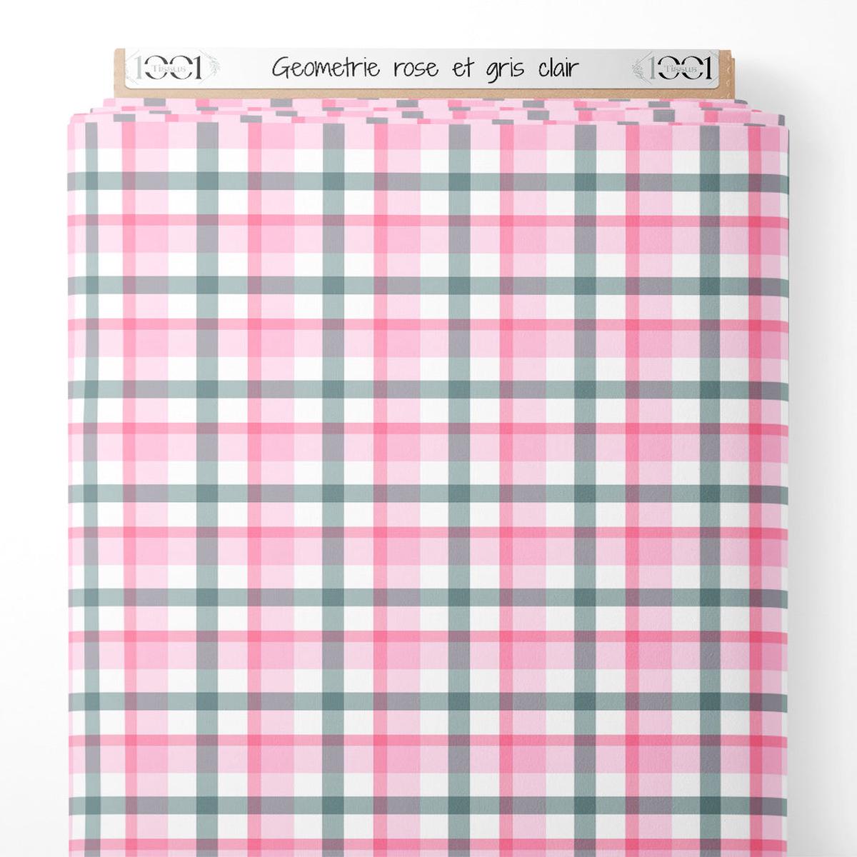 Tissu - Gomtrie rose et gris clair