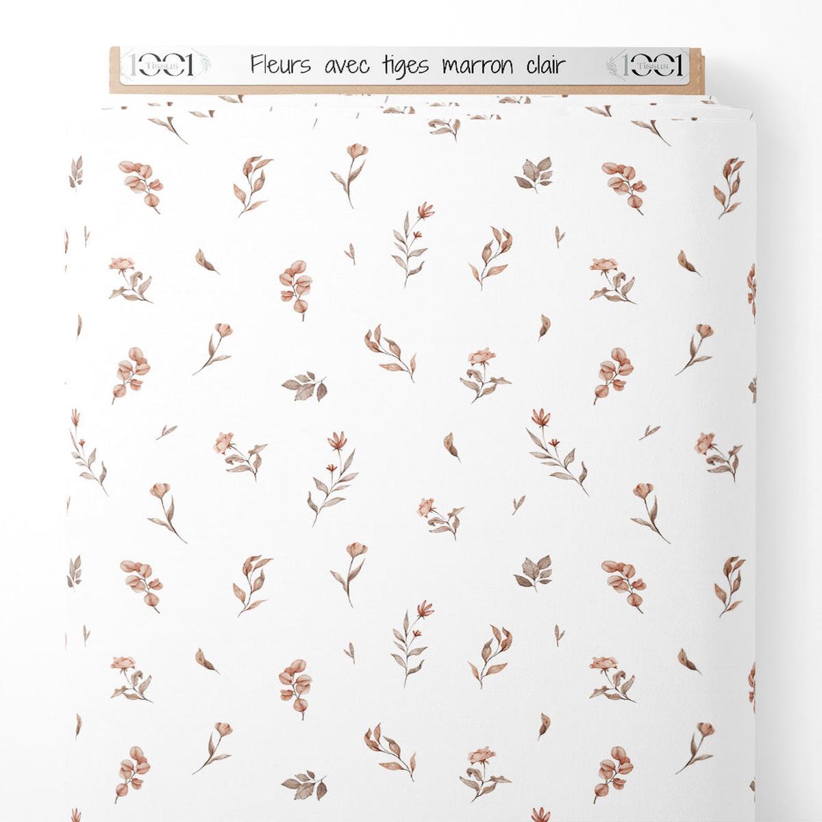 Tissu - Fleurs avec tiges marron clair