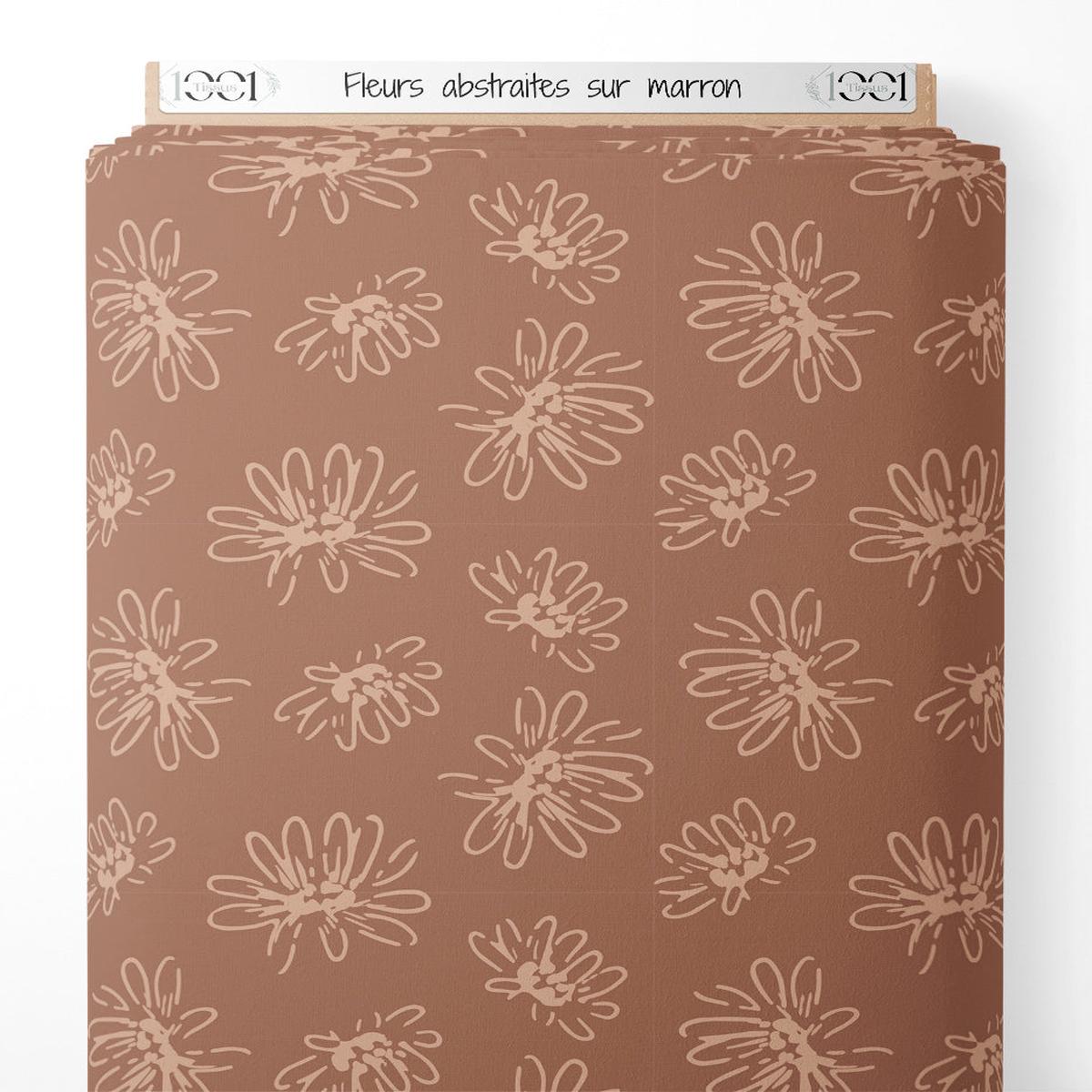 Tissu - Fleurs abstraites sur marron