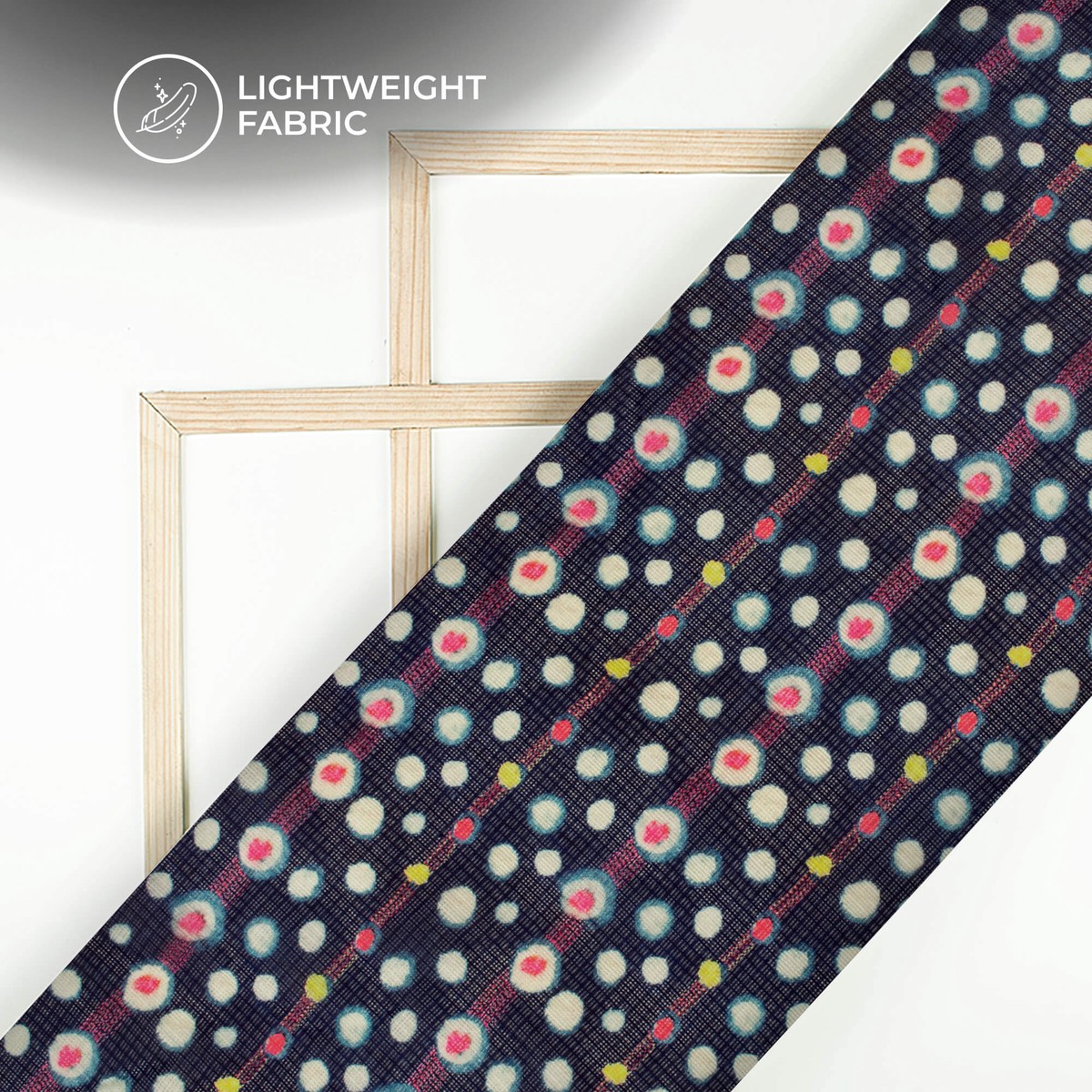Exclusive Navy Blue And Off-White Polka Dots Digital Print Kota Doria Fabric