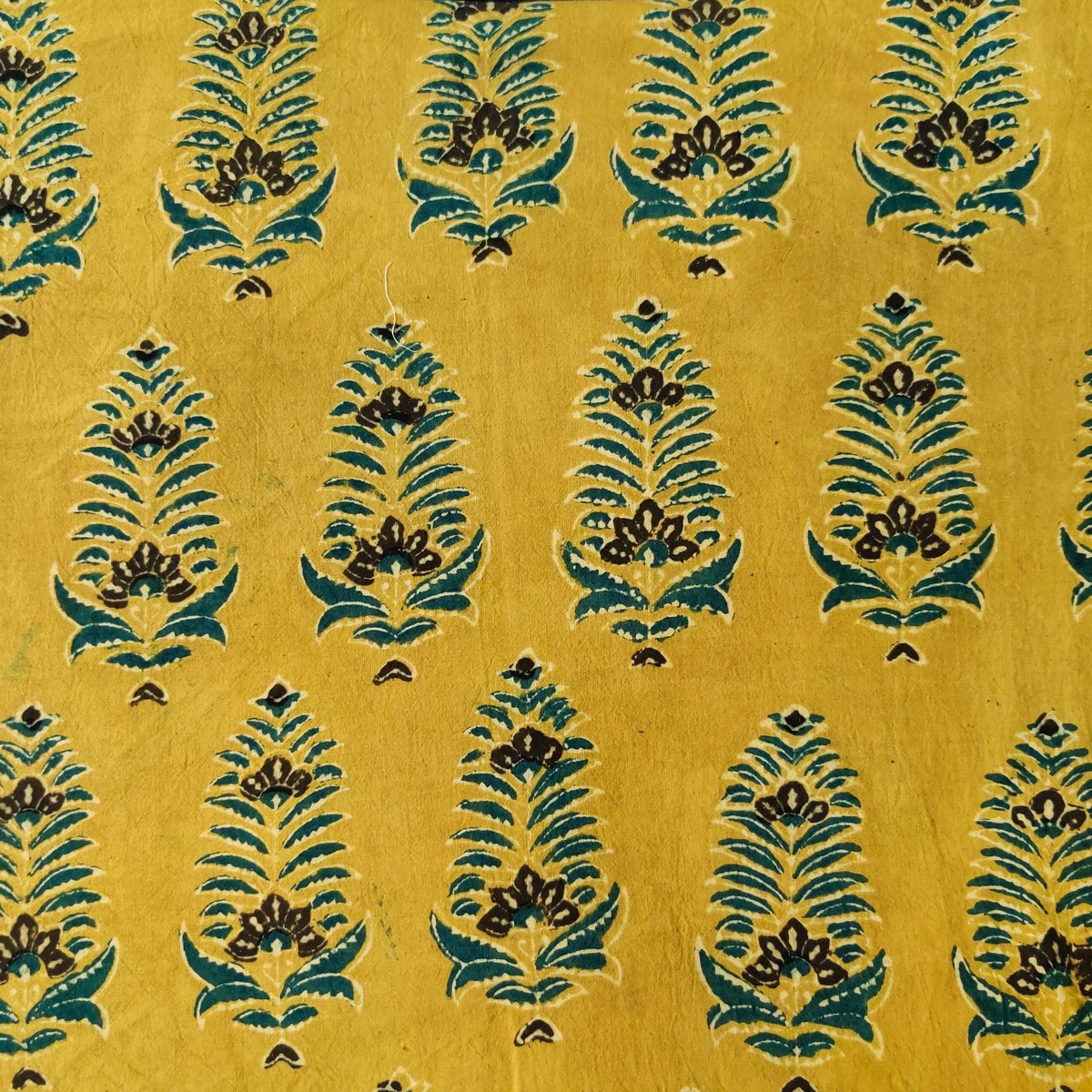 Pure Cotton Ajrak Sandy Brown With Corn Motif Hand Block Print Fabric