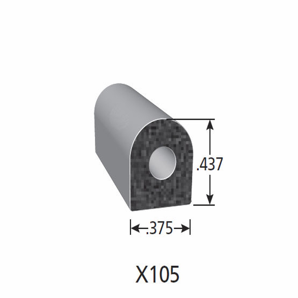 "D" Rubber Seal X105-HT - Sold by the CONTINUOUS YARD!