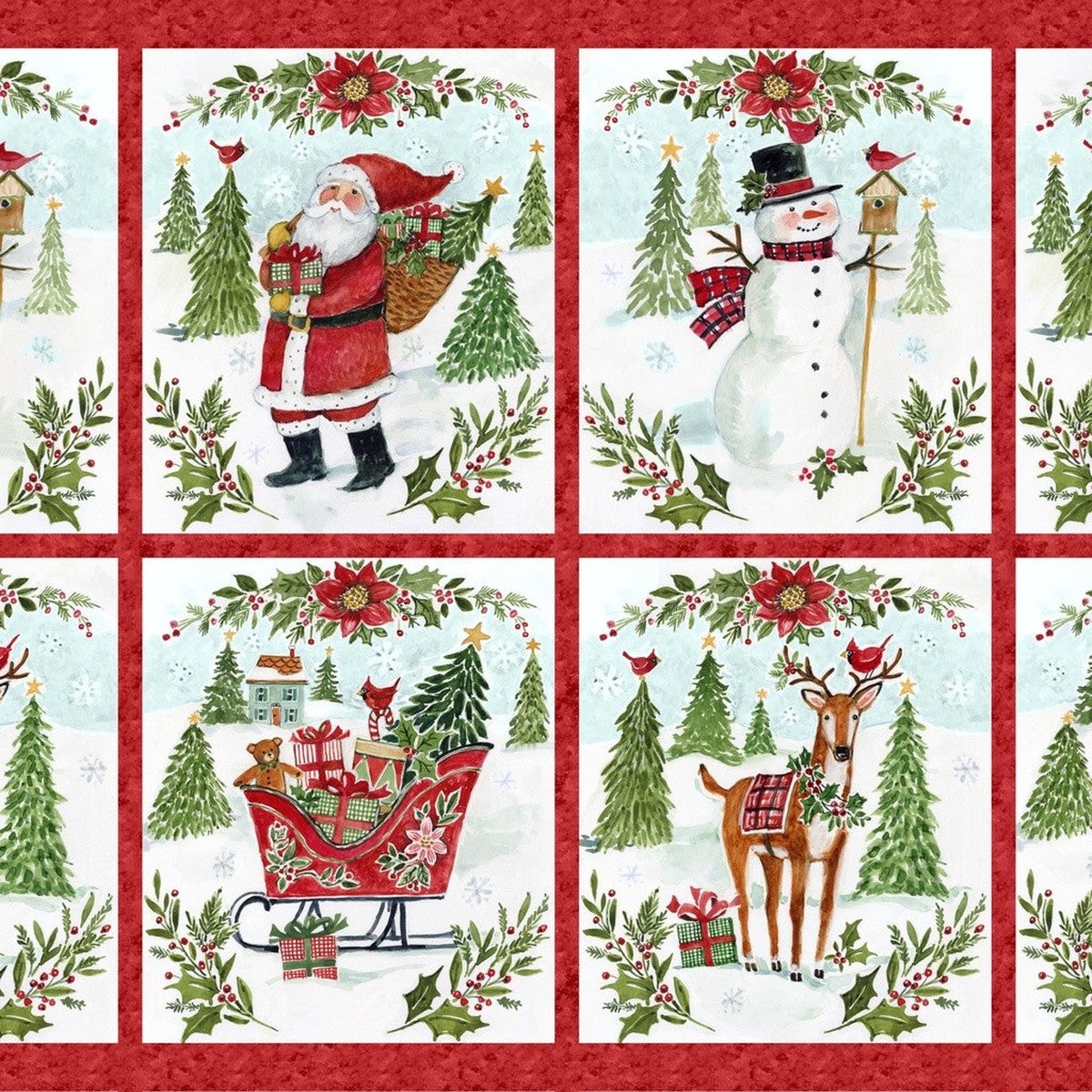 White Owl Textiles - Snowy Greetings - Susan Winget - W105-029-306 / Banner Panel-Multi