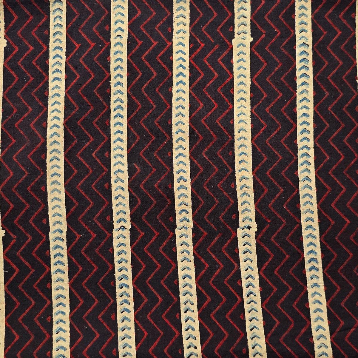 Pure Cotton Ajrak Black With Stripes Arrow Design Hand Block Print Fabric