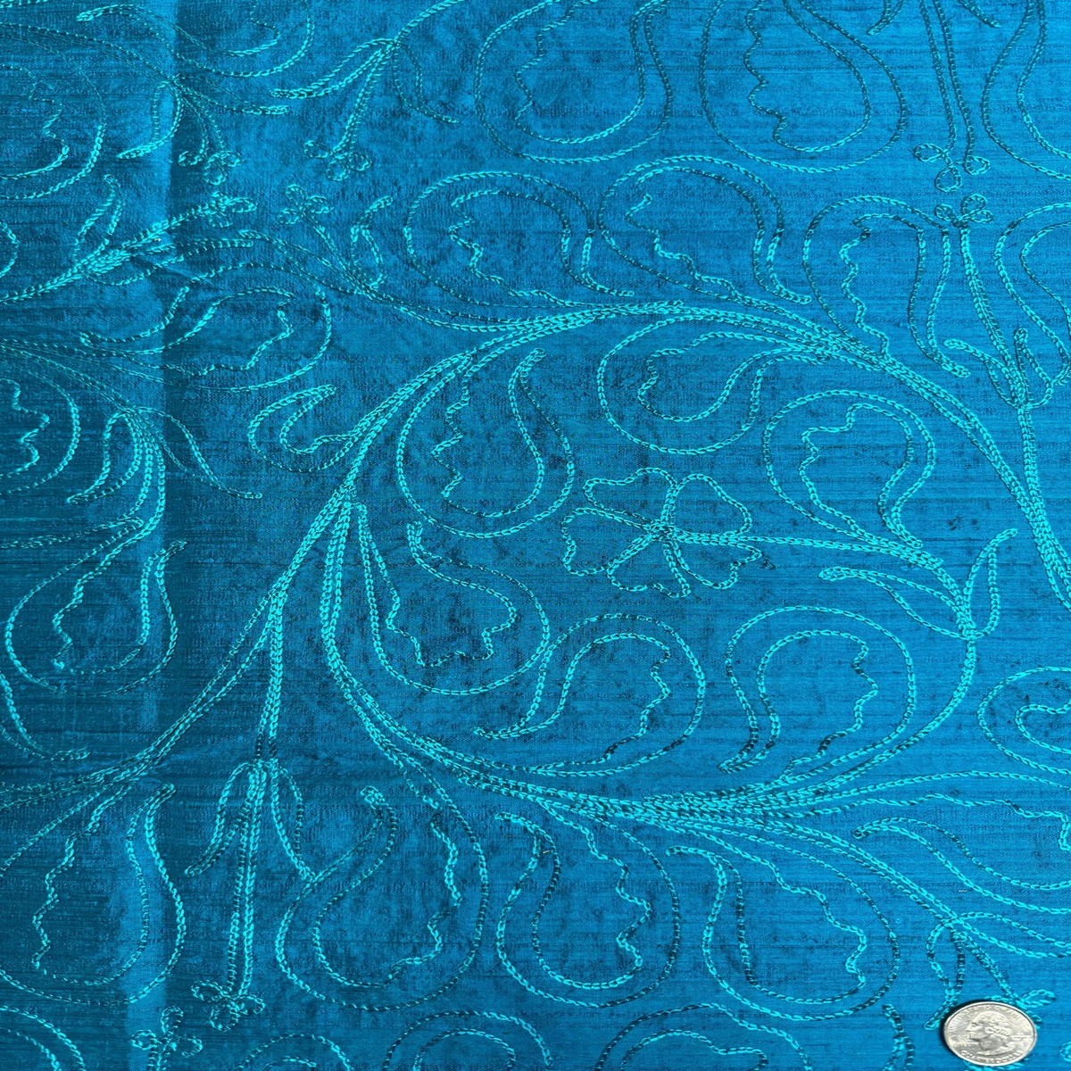 Vivid Blue Embrodiered Silk Dupioni