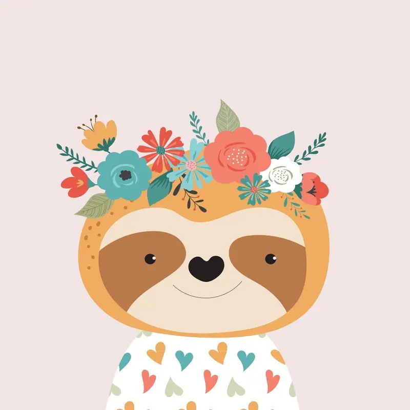 Floral Sloth Fabric Panel