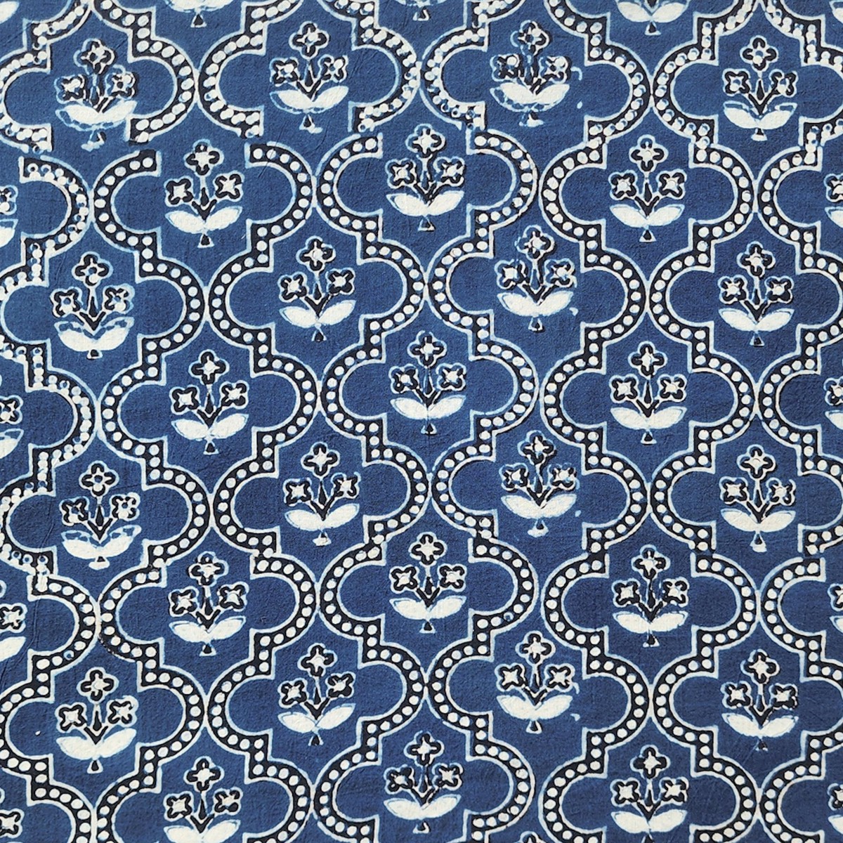 Pure Cotton Gad Ajrak Blue With White Inricate Hand Block Print Fabric