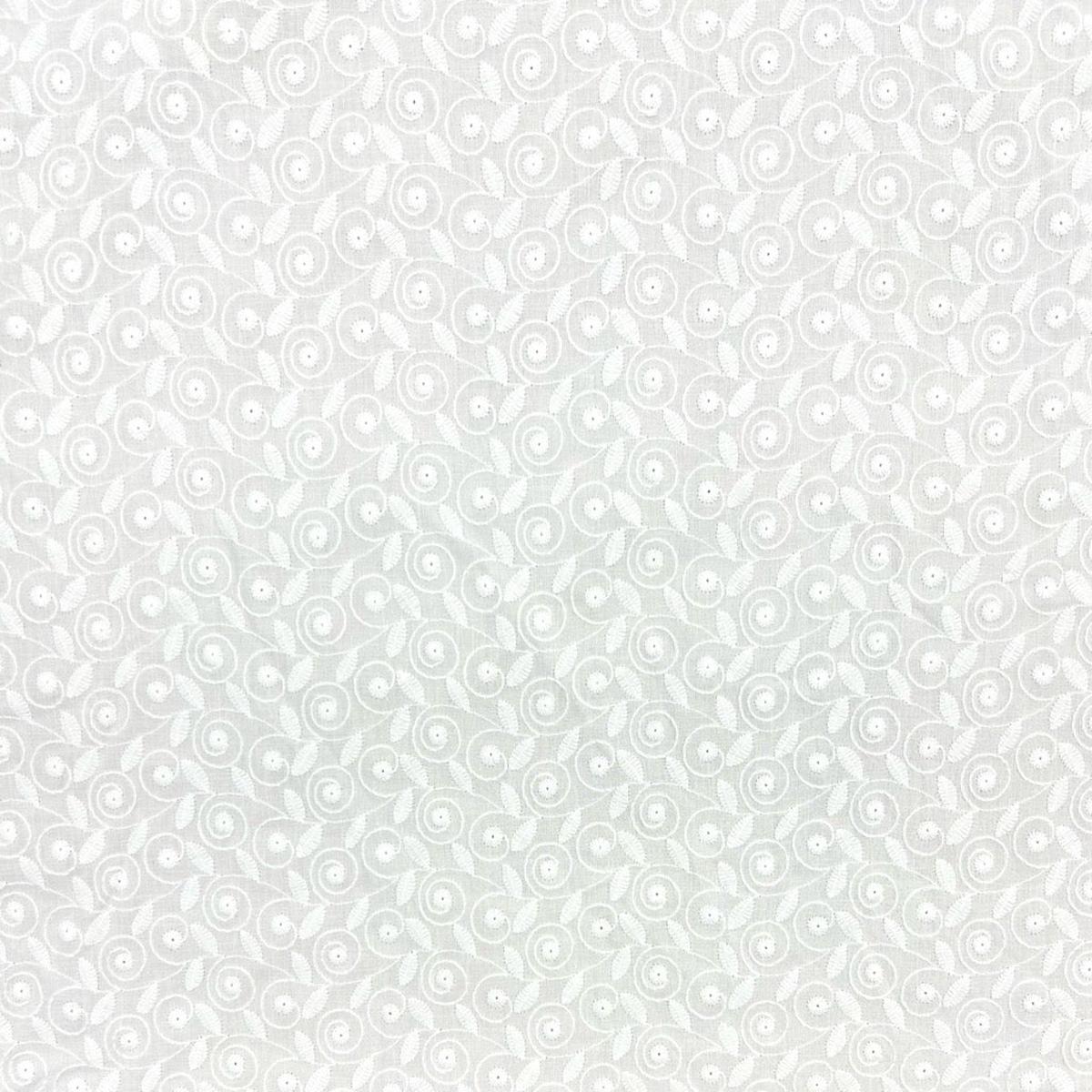 Elegant Whirl White Embroidered Cotton Fabric #12