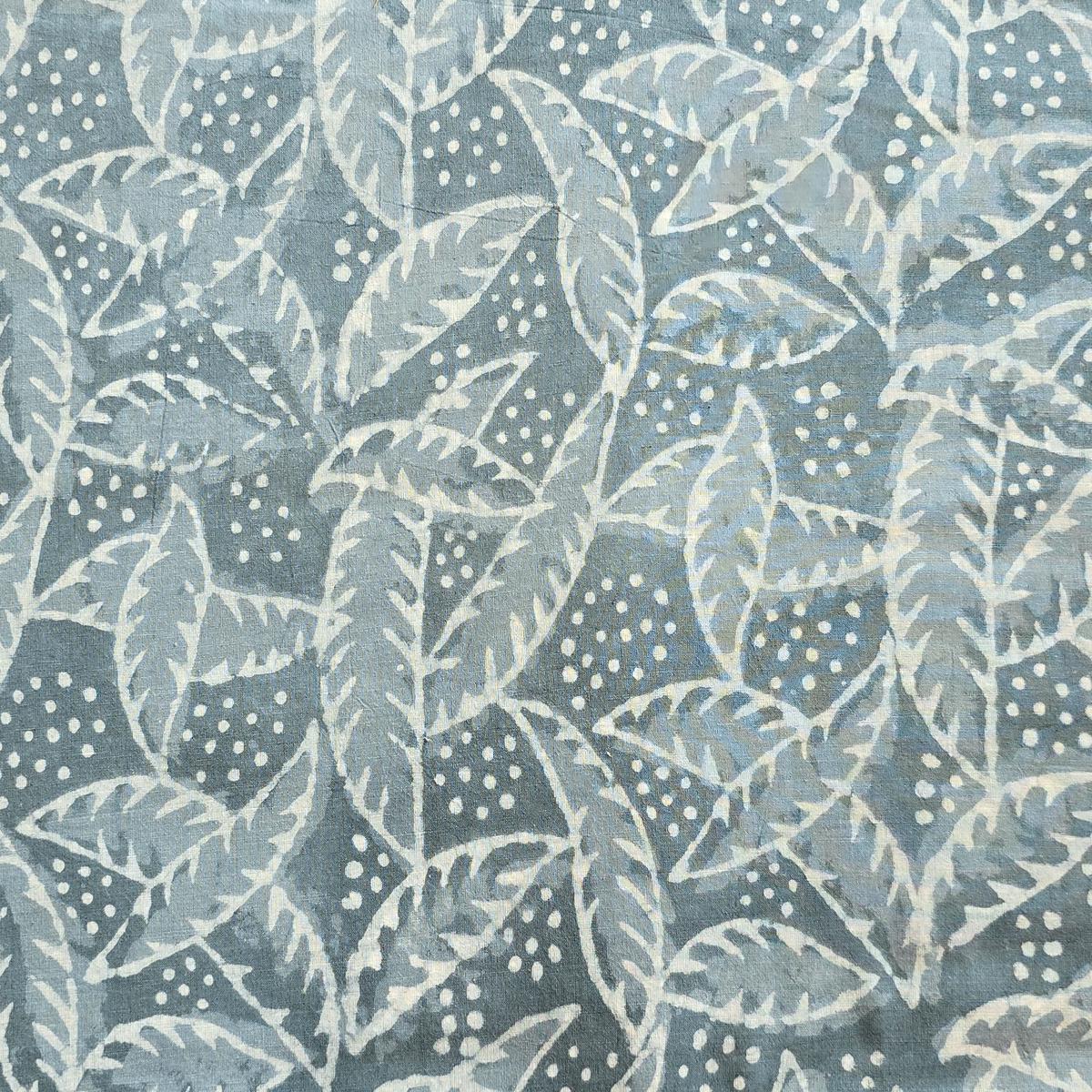Pure Cotton Dabu Grey With White Leaves Hand Block Print Fabric