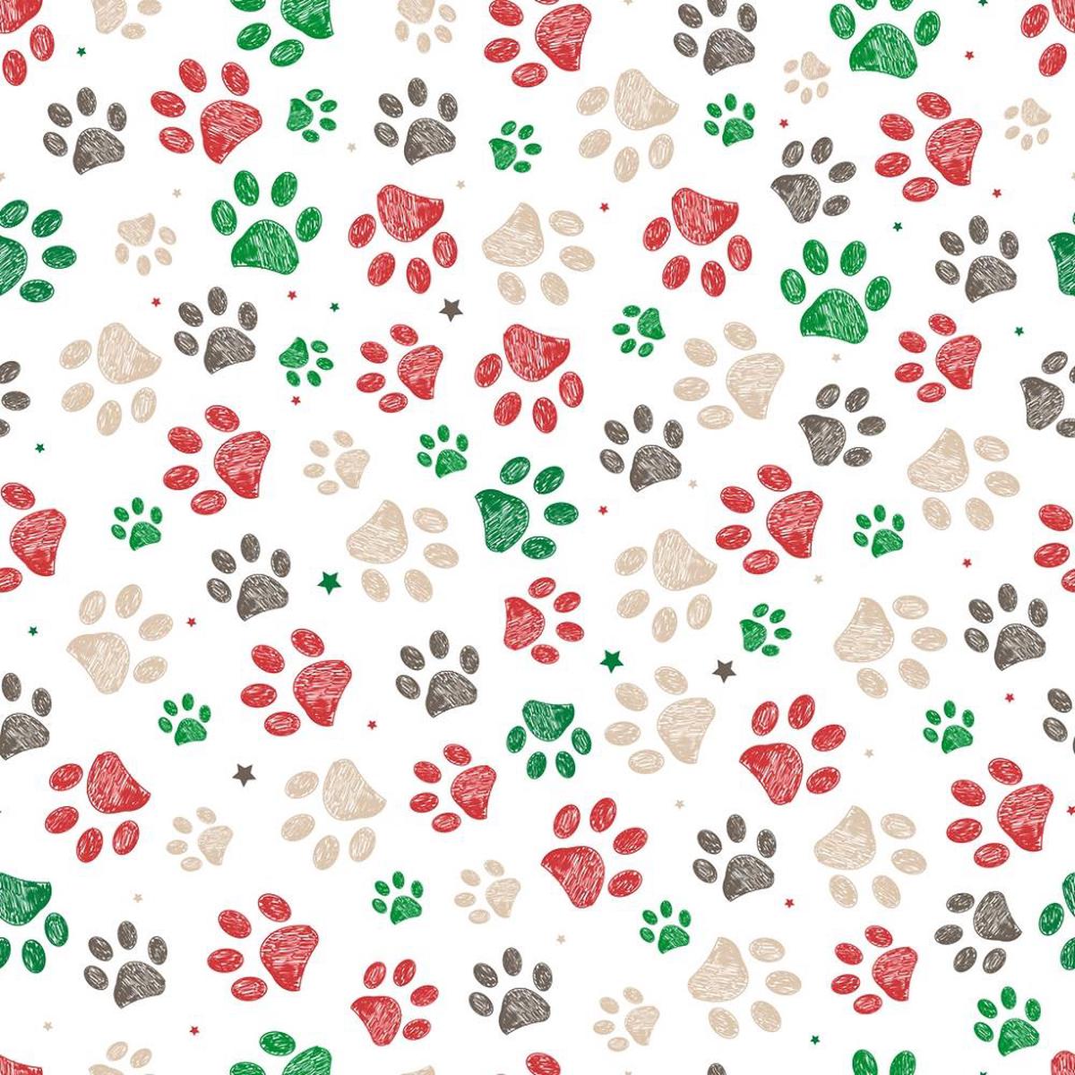 Christmas Paw Print Fabric