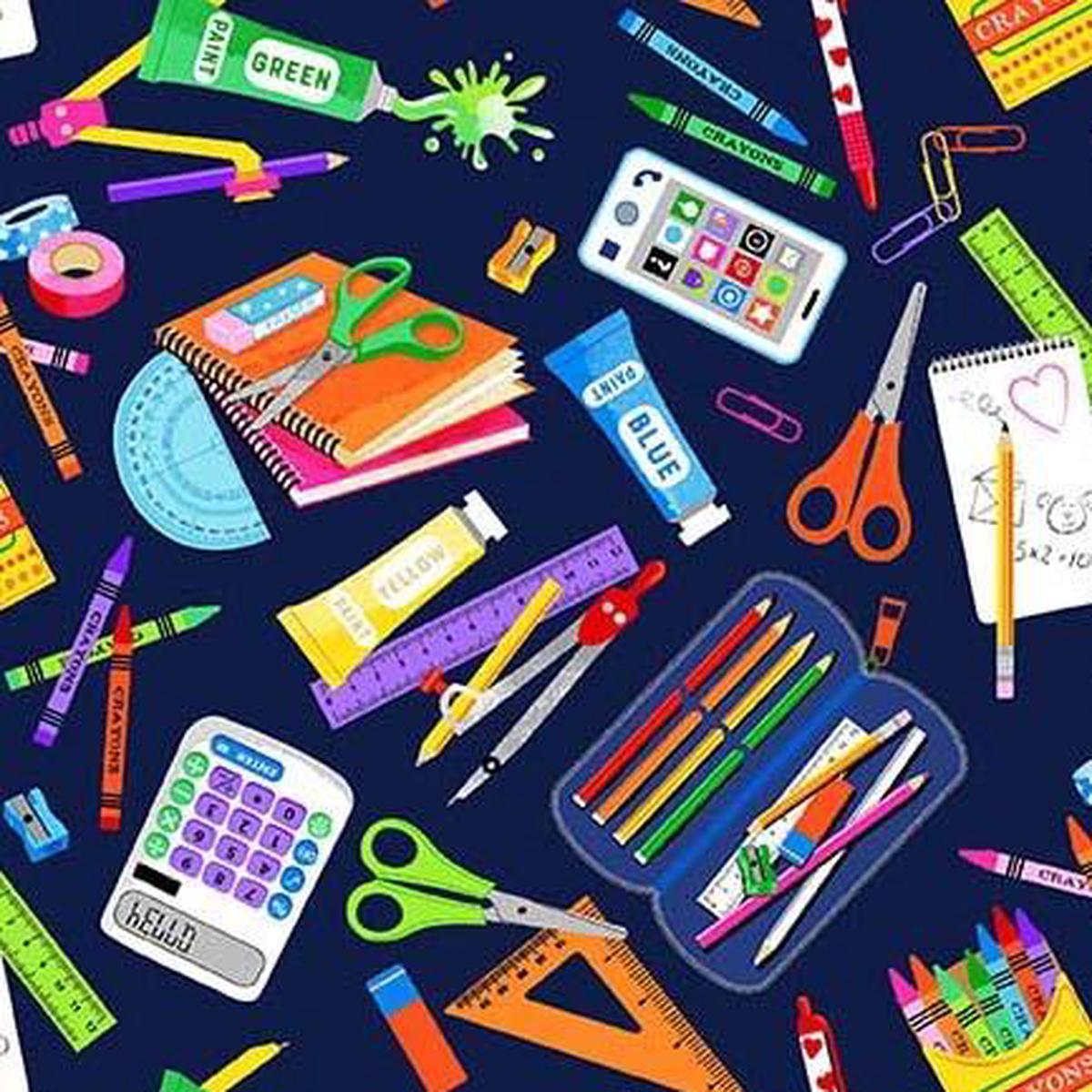 Michael Miller Fabrics Back to School School Supplies CX10950-NAVY-D