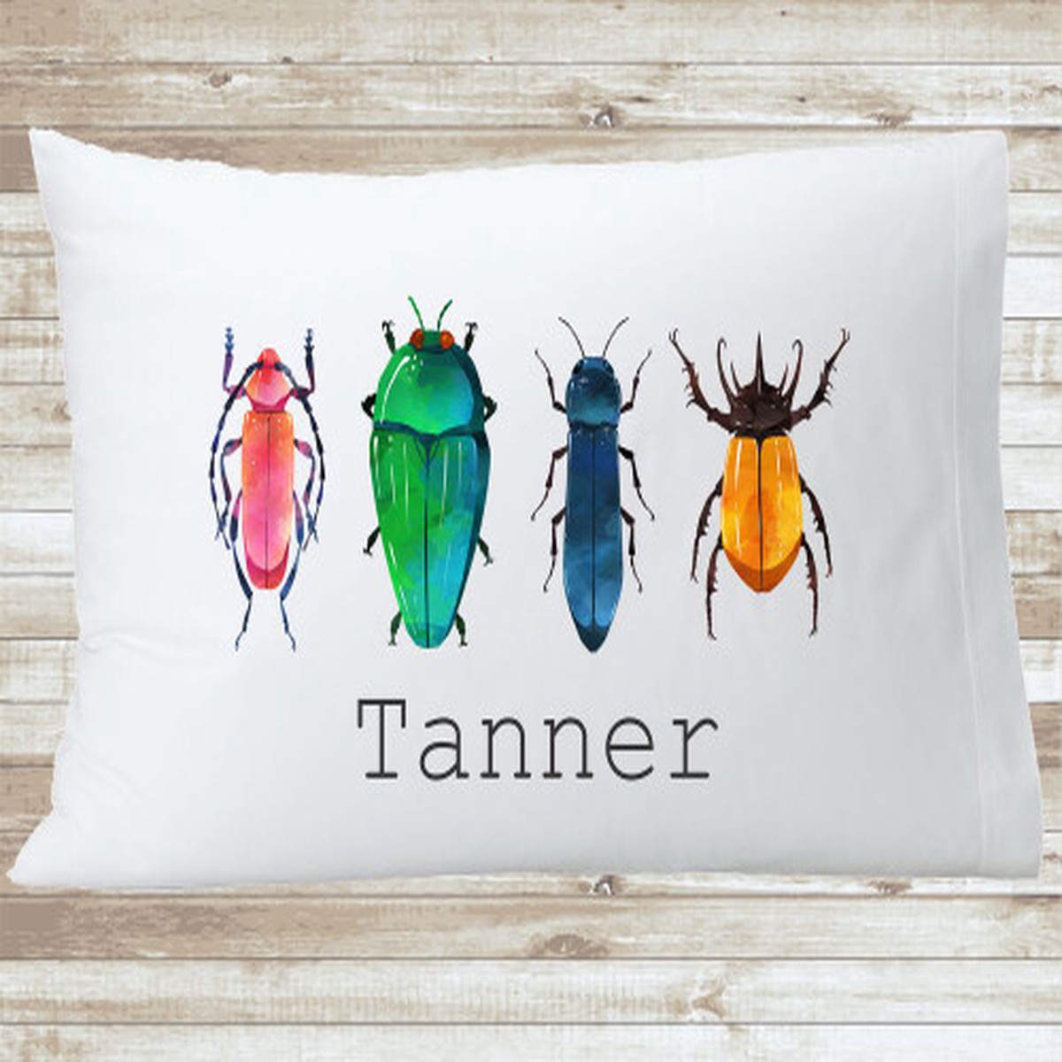 Personalized Boys Beetle Pillowcase, Boys Custom Name Pillow, Kids Birthday and Newborn Babyshower