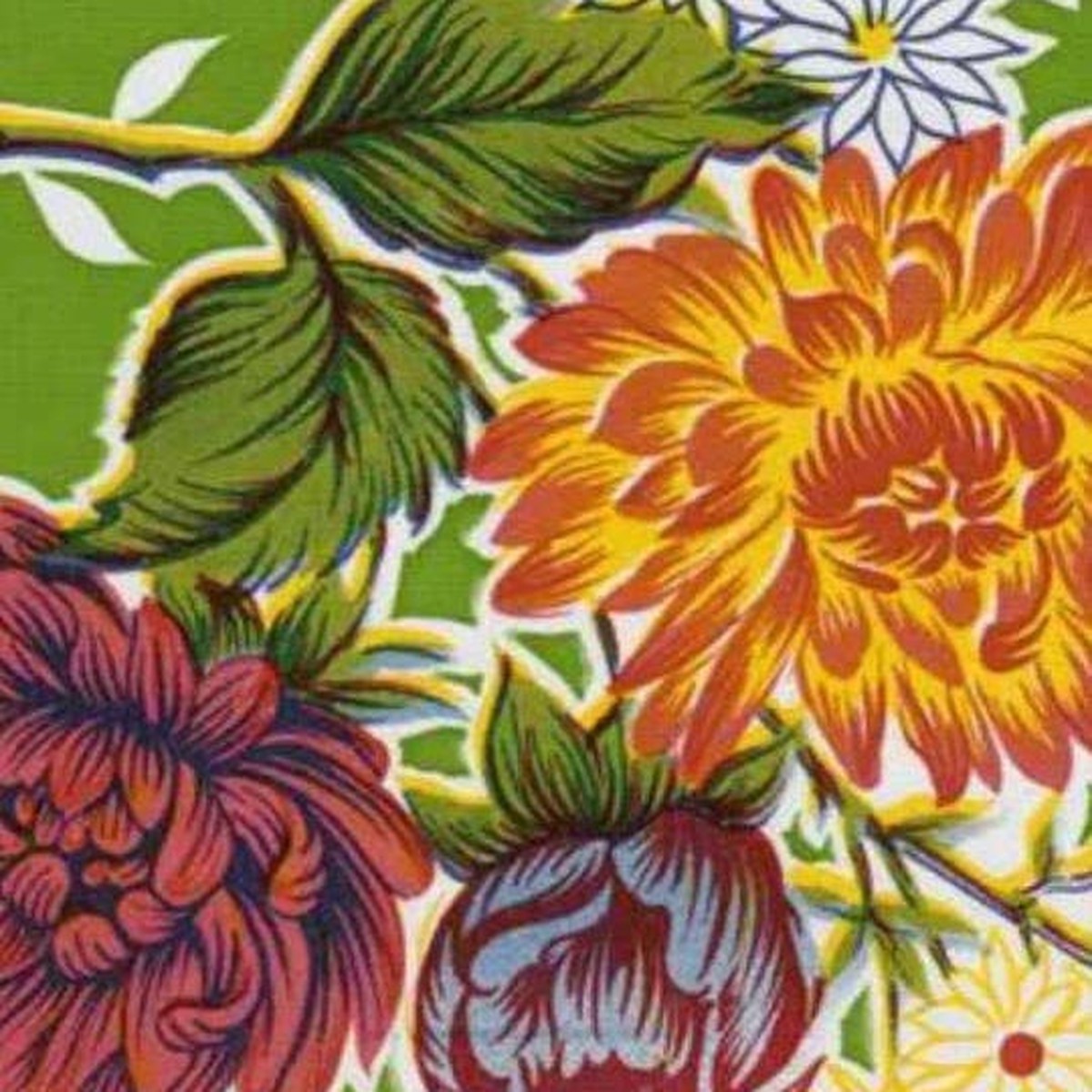 Mums Oilcloth on Green