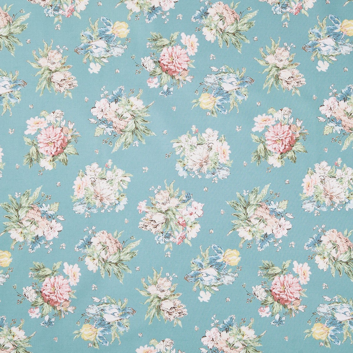 Terrace Blooms - Bouquets Blue Yardage