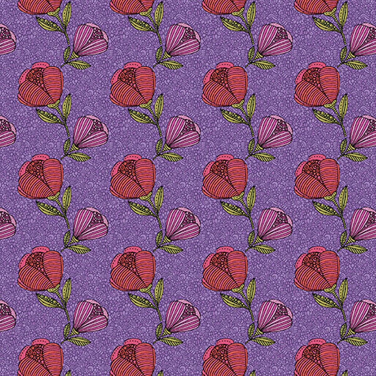 Alluring Peacock - Pebble Floral - Purple 44" / 45" Fabric Per Yard