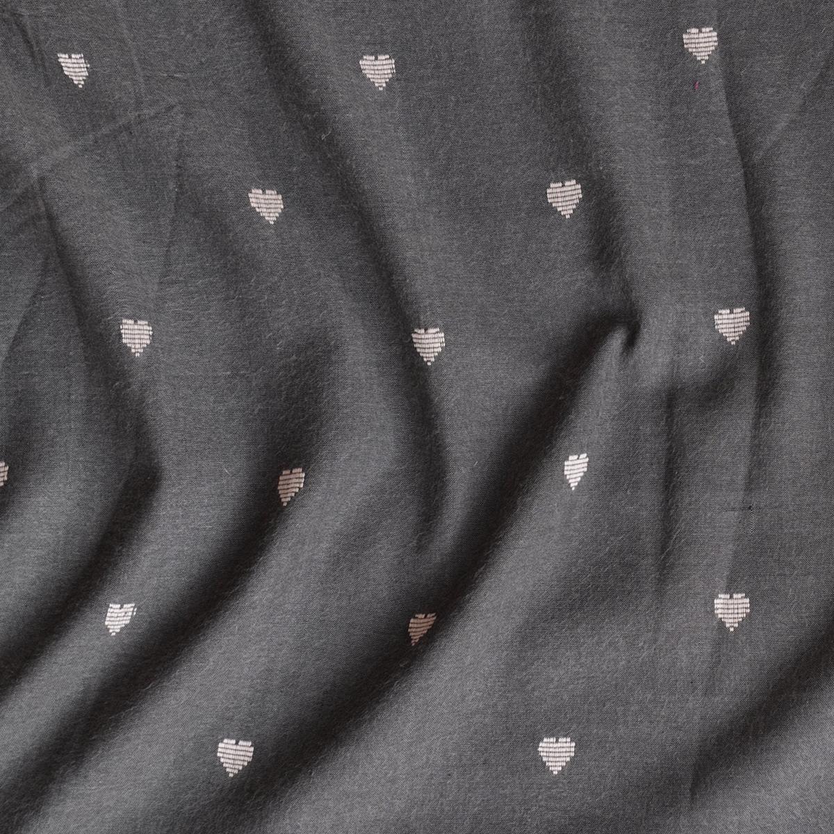 Pure Cotton Handloom Dark Grey With Cream Hearts Woven Fabric