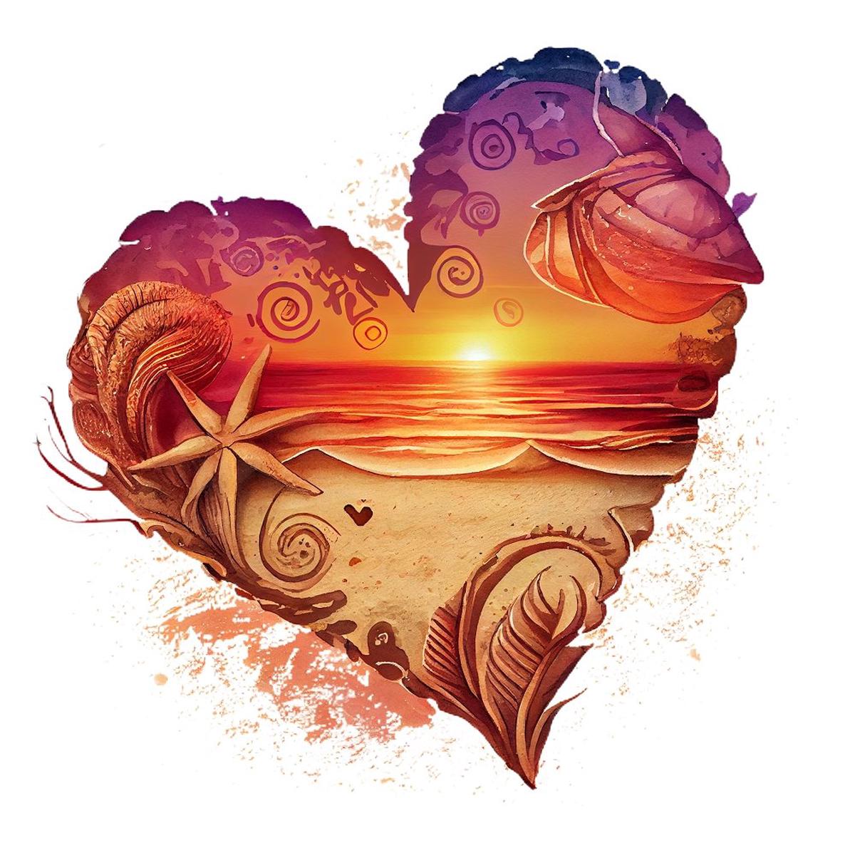 Retro Beach Heart #5 Fabric Panel