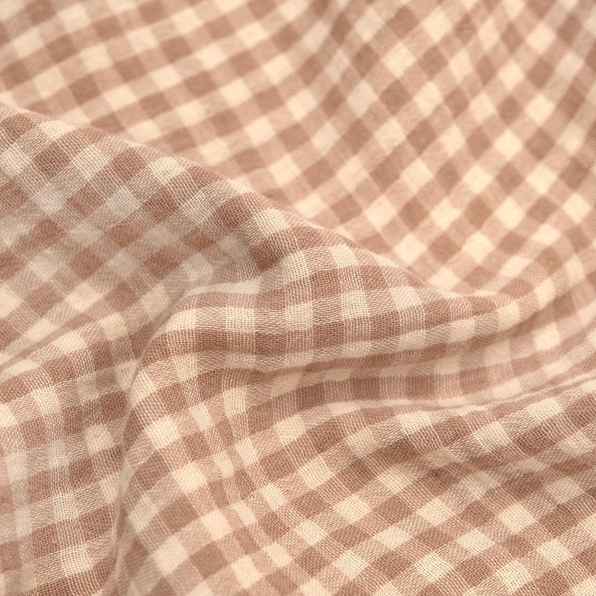 Gingham Organic Cotton Double Gauze - Cream/Biscuit